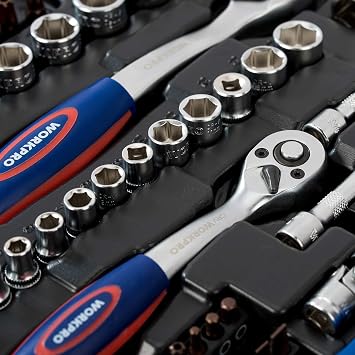 WORKPRO Socket Wrench Set, Garage Tool Set, Drive Angle: 6.35 mm 1/4 in, 9.5 mm 3/8 in, 12.7 mm 1/2 in, 172-Piece Set, Ratchet Wrench, Automotive Repair, Car Maintenance, Work Set, Tools, Tool