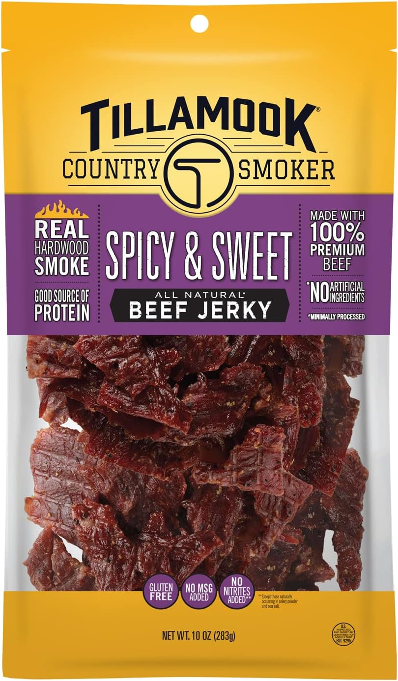 Tillamook Country Smoker Real Hardwood Smoked Beef Jerky, Spicy & Sweet, 10 Ounce