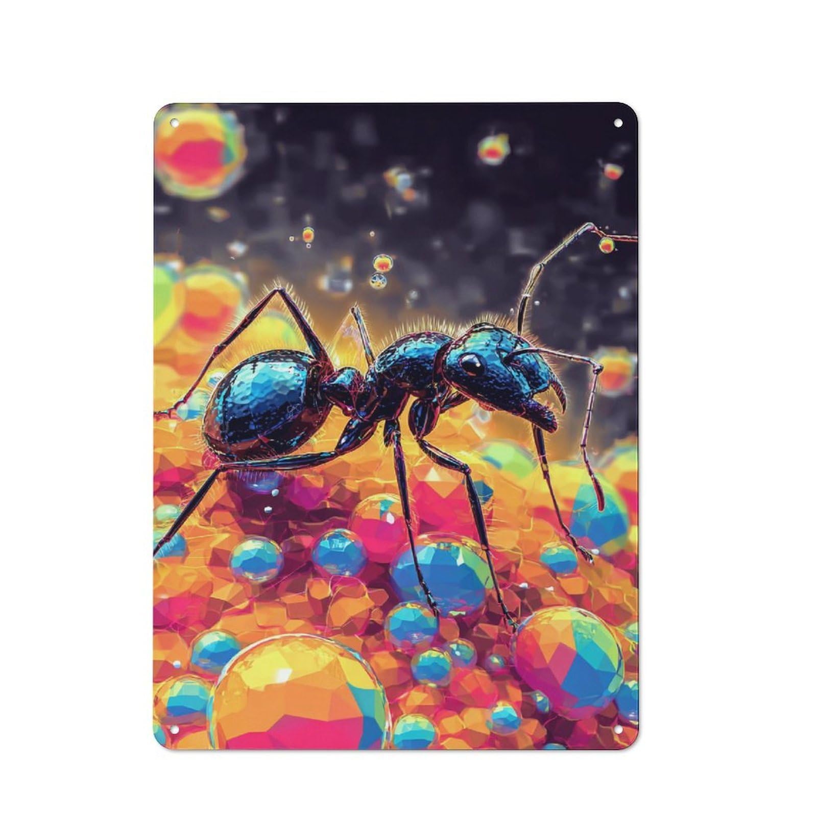 Junmoney Colorful Ant In A Bubble World 40X30cm Rustic Metal Plaque With For Café Or Restaurant, For Themed Interiors In Cafés And Restaurants