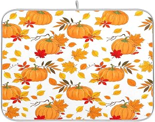 Fall Pumpkin Maple Dish Drying Mat 16x18 Absorbent Thanksgiving Dishes Pad Dish Drainer Mat Protector for Kitchen Fast Dry