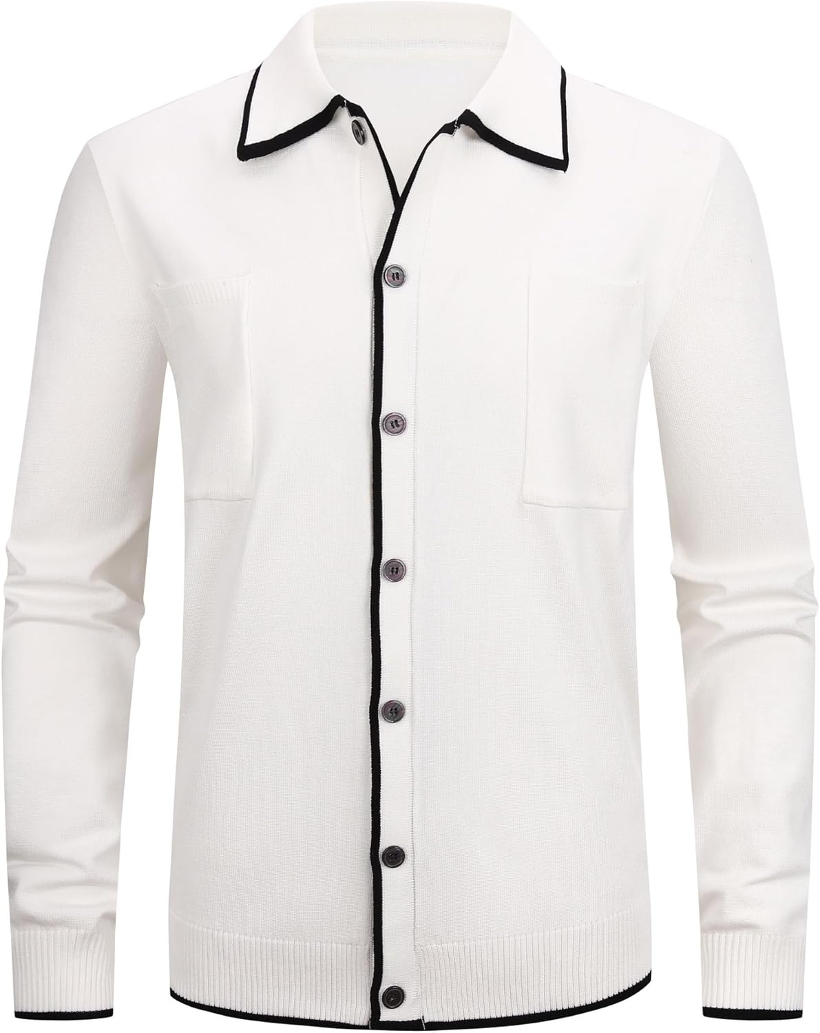 Alex Vando Mens Retro Cardigan Shirts Long Sleeve Two Pockets Knit Casual Button Down Shirts for Men - Image 3