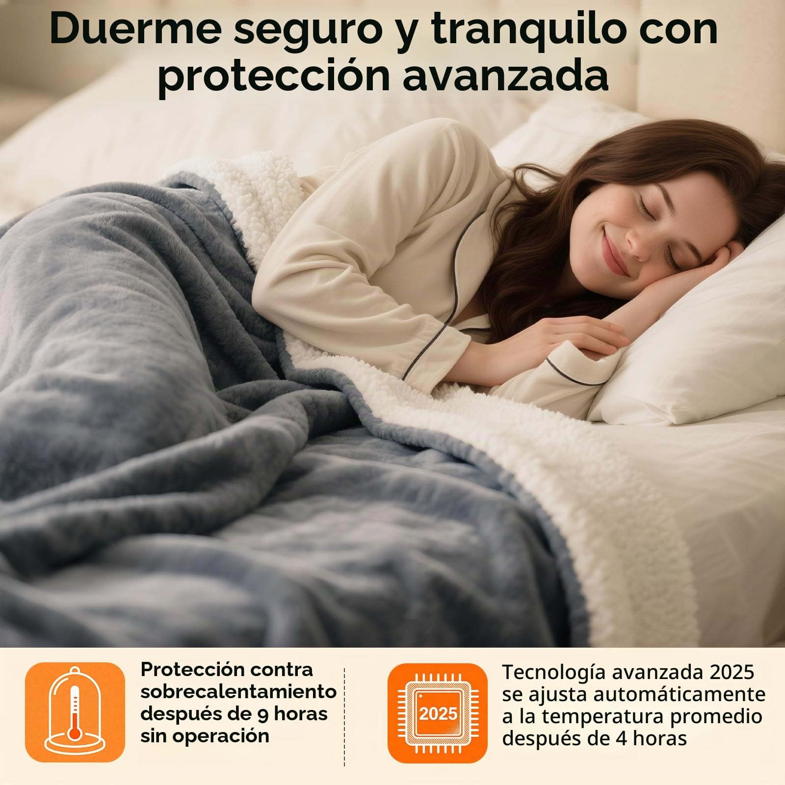 Manta Eléctrica Qoosea 160x130 cm - Apagado Automático 1-9h - 9 Niveles de Calor - Manta Térmica de Felpa Lavable - Protección Sobrec calentamiento - para Cama y Sofá (Gris)