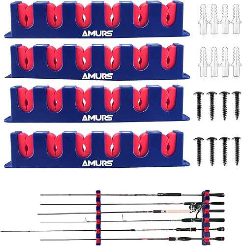 AMURS Soportes para caña de pescar, soporte horizontal para caña de pescar, montado en la pared, para garaje, techo, caravana o barco, 2 pares con
