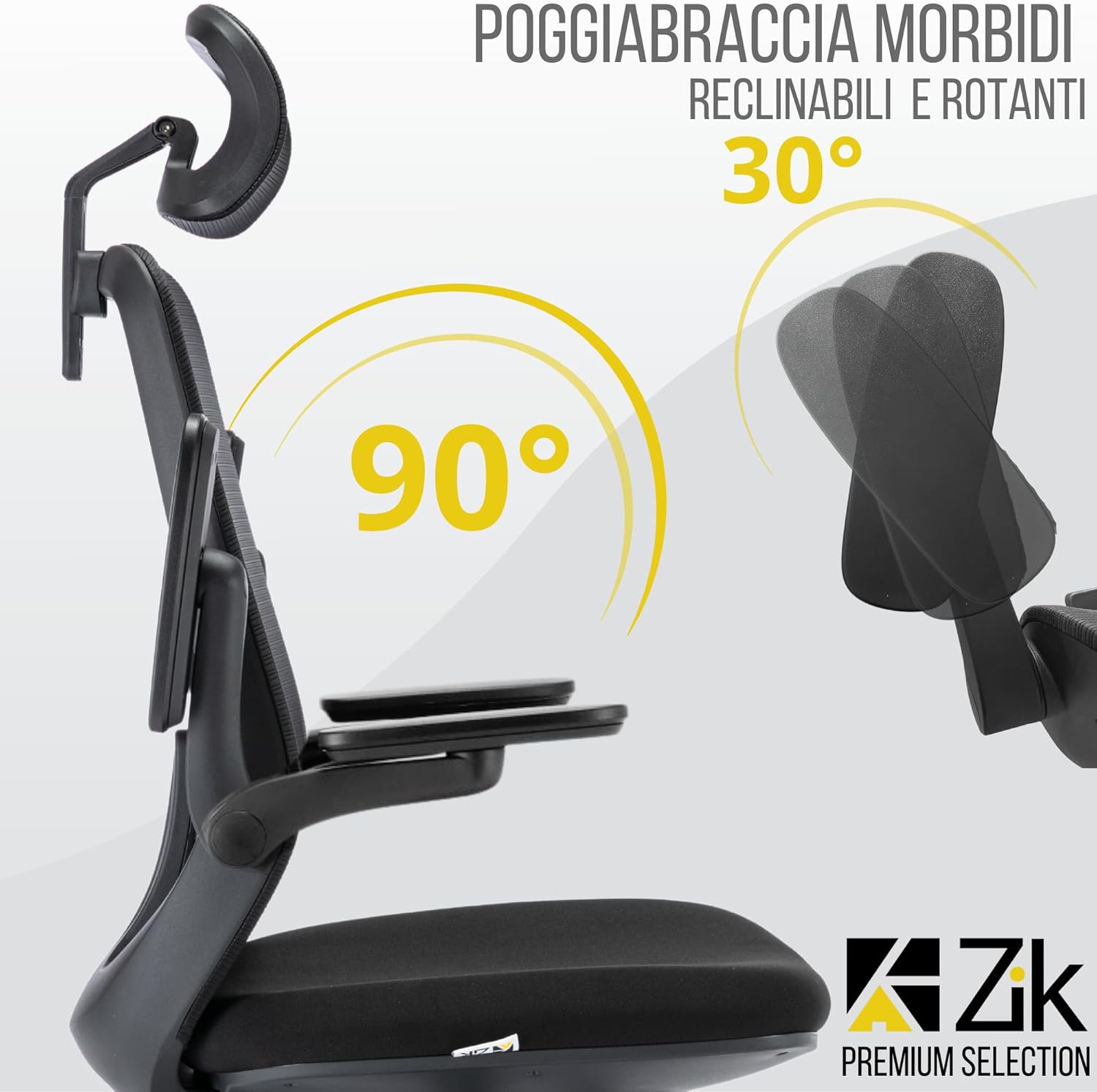 Image showing the adjustable armrests of the ZIK Ruby chair, demonstrating their reclining and rotating capabilities.