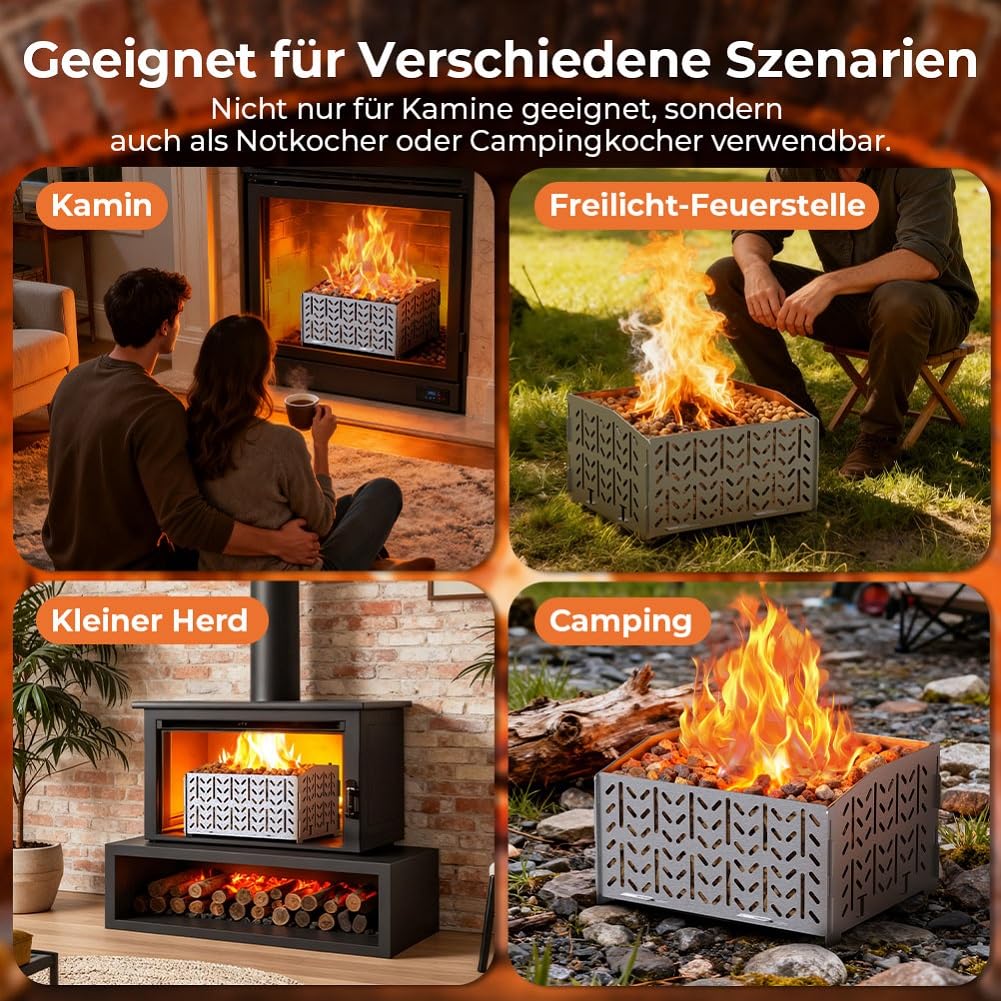 OUSFOT Pelletkorb für Kaminofen aus Edelstahl 430, 30 x 25 x 17 cm, 2,8 kg, Tragbar