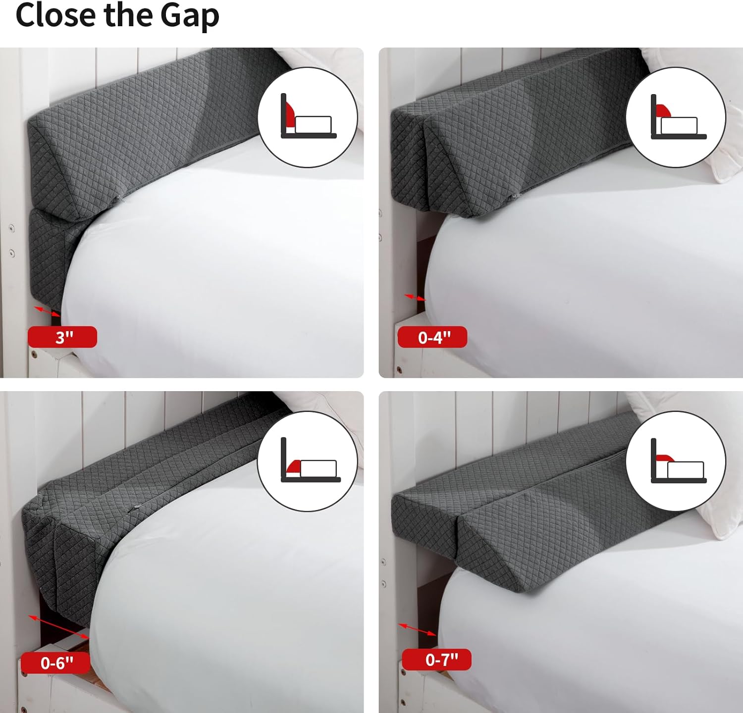 mabozoo pillow wedge for headboard gap,grey bed wedge gap filler full size,foldable bed wedge pillow for headboard,foam mattress gap filler,54"x6"x6" grey full
