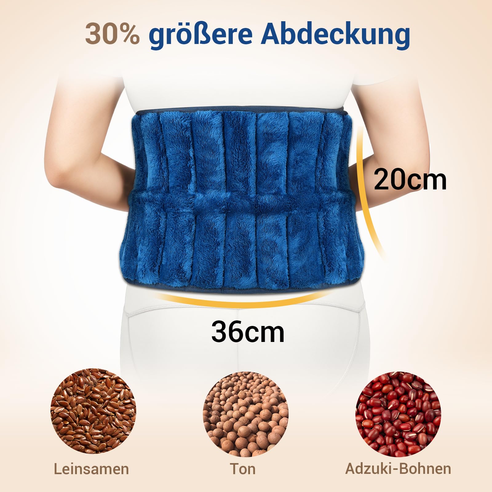 Comfytemp Körnerkissen Mikrowelle Wärmekissen für Rücken Bauch，Natürliche Leinsamen Feuchte Wärme Rückenwärmer Wärmegürtel Heizgürtel Periode（1,2kg）Geschenke
