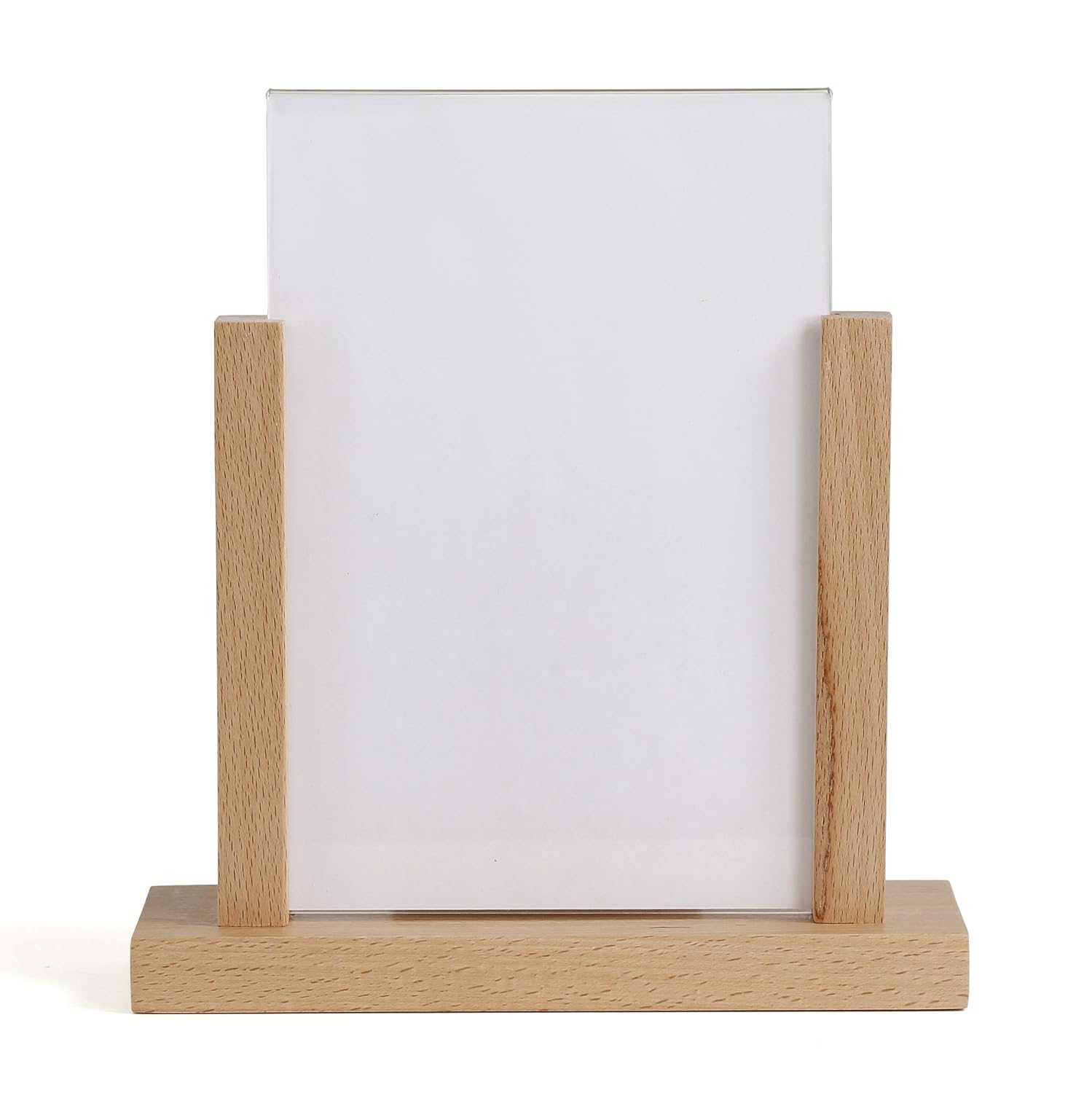 M&T Displays Contemporary Desktop Menu Holder with Acrylic U Type Pocket, Portrait Table Top Sign Holder, Ad Frame for Restaurant, Store, Wedding, Party, Event (2 Pack) (Natural Wood, 5.5x8.5)