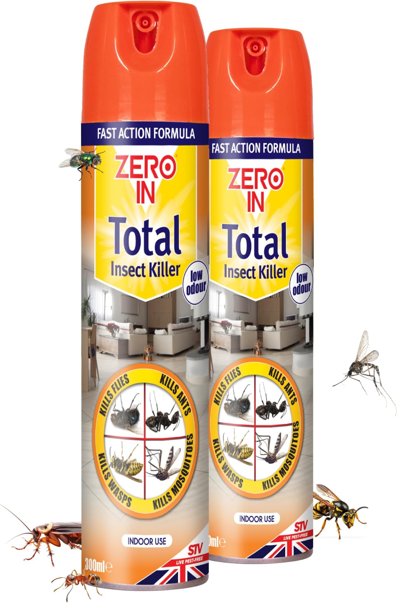 Total Indoor Insect Killer – Knockdown Action for Indoor Flying & Crawling Insects, – Low Odour, Stain-Free Bug Spray - Suitable for Home Use - 300ml X2 Pack