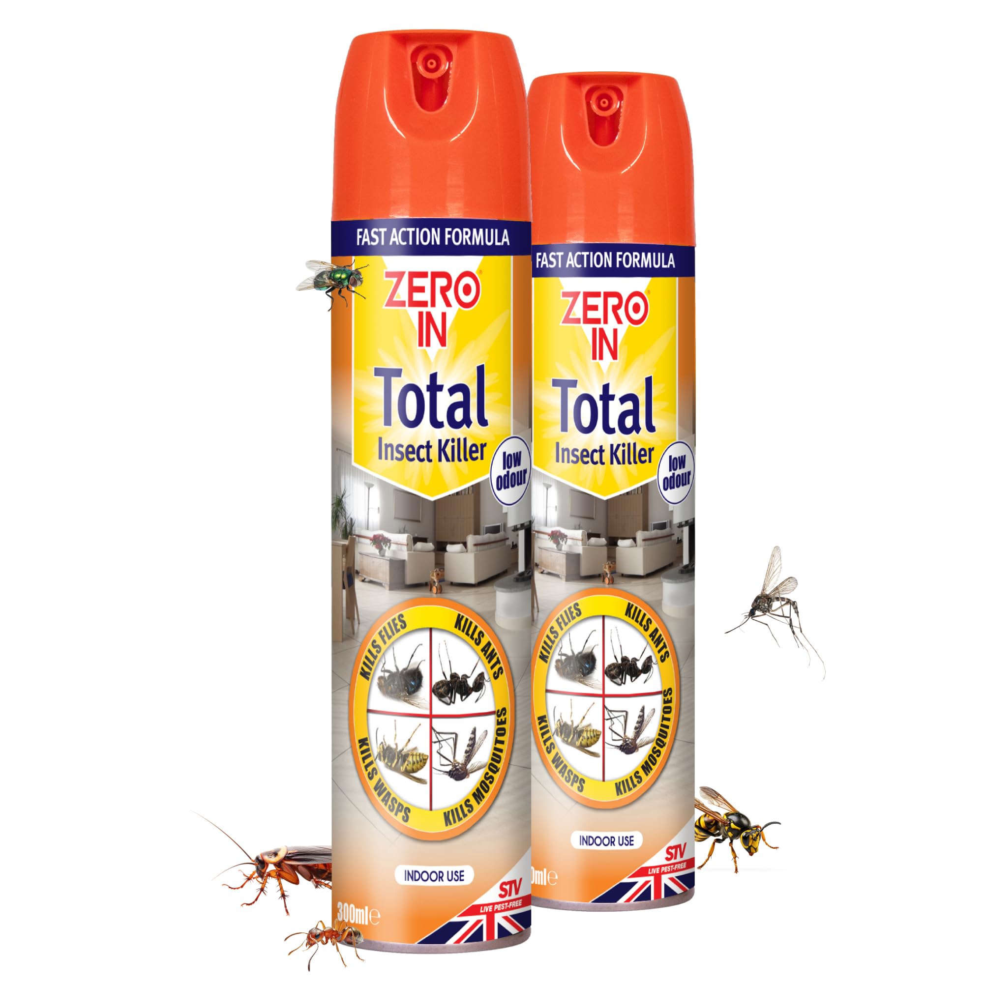 Total Indoor Insect Killer – Knockdown Action for Indoor Flying & Crawling Insects, – Low Odour, Stain-Free Bug Spray - Suitable for Home Use - 300ml X2 Pack