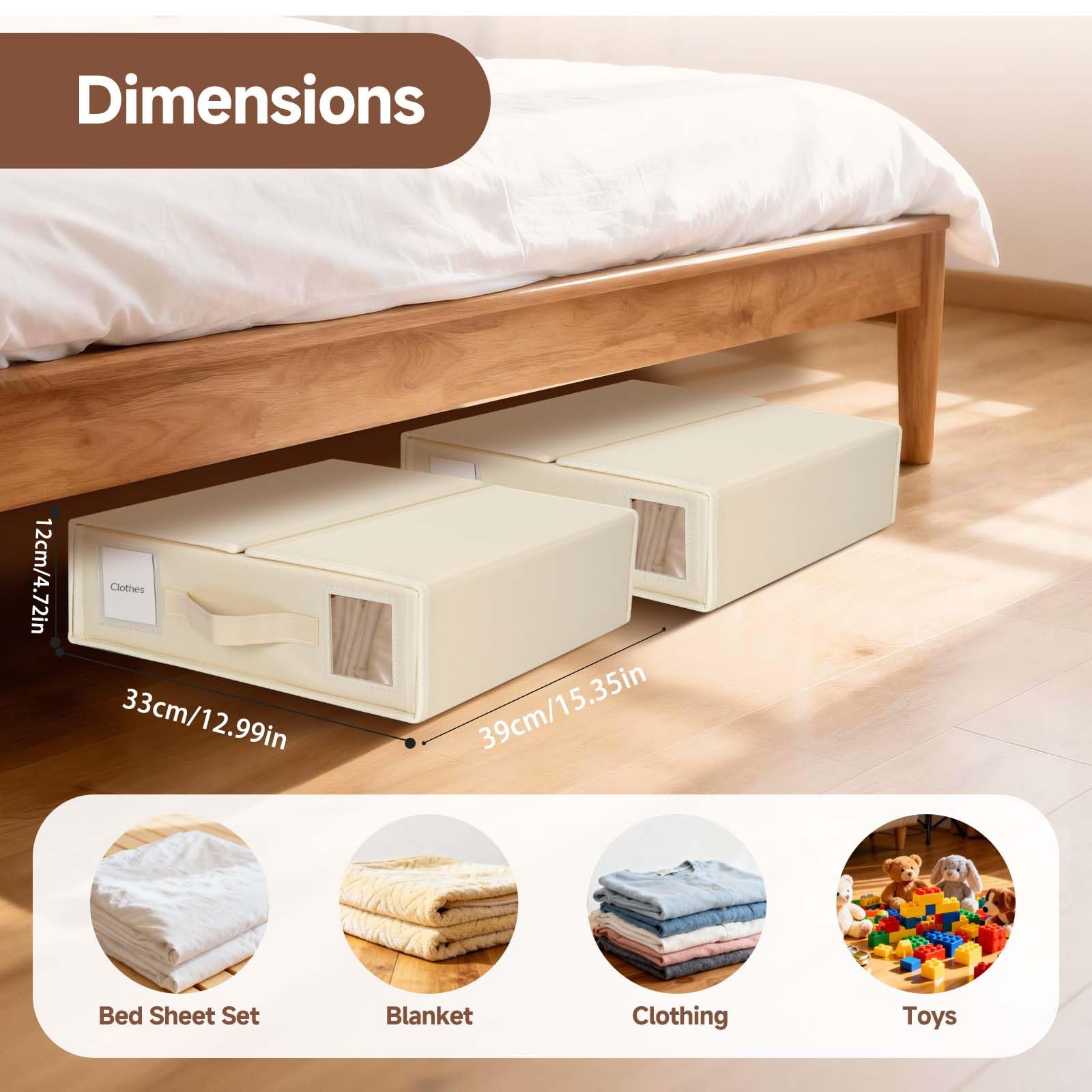 6 Pezzi Organizer Lenzuola Per Armadio, Sacche Per Lenzuola Pieghevoli, Scatole Porta Biancheria Da Letto Con Finestra, Contenitori Sottoletto Per Lenzuola, Copripiumini, Vestiti E Coperte, Beige