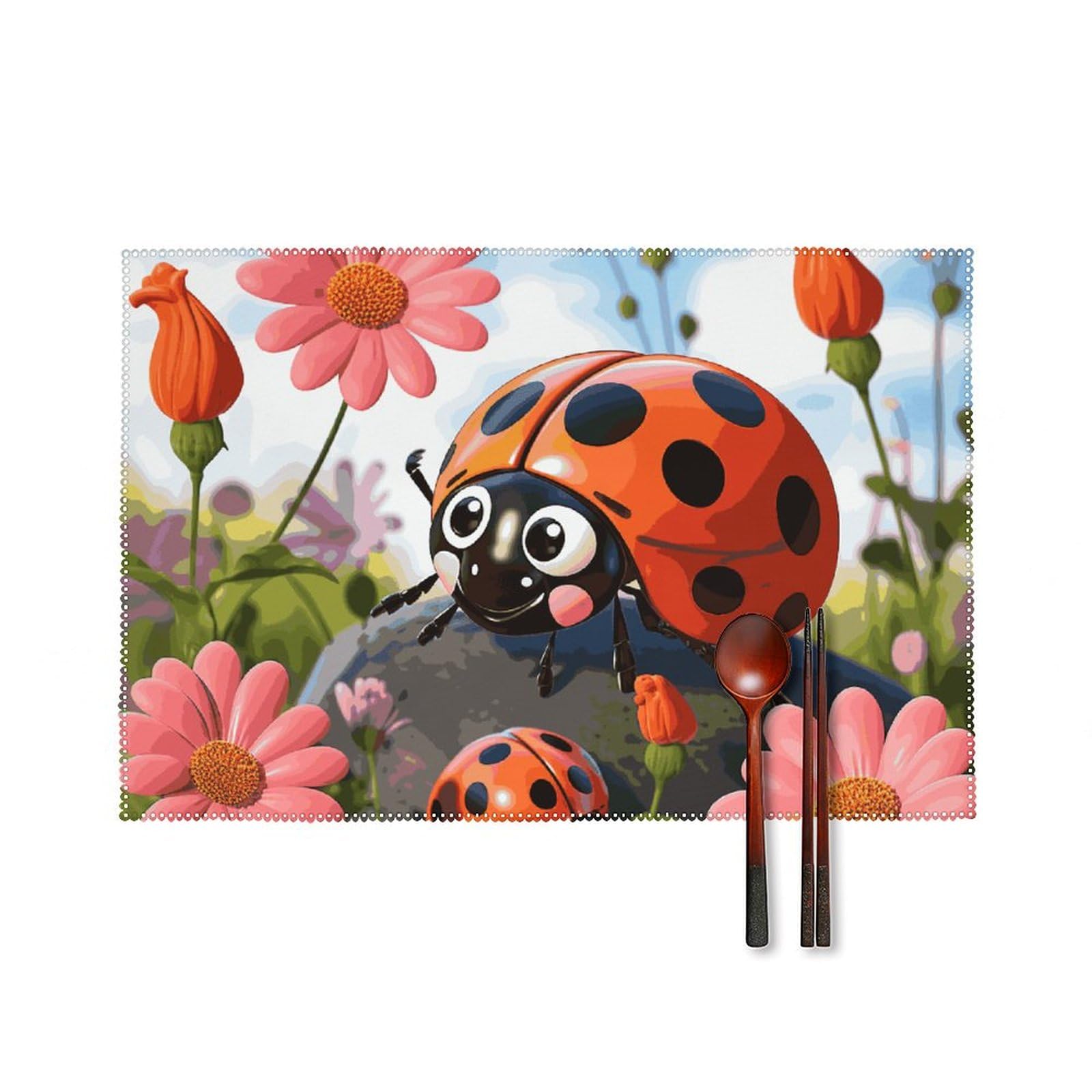 Set de table pour enfants et repas quotidiens en toile lavable imprimé floral 6 pièces