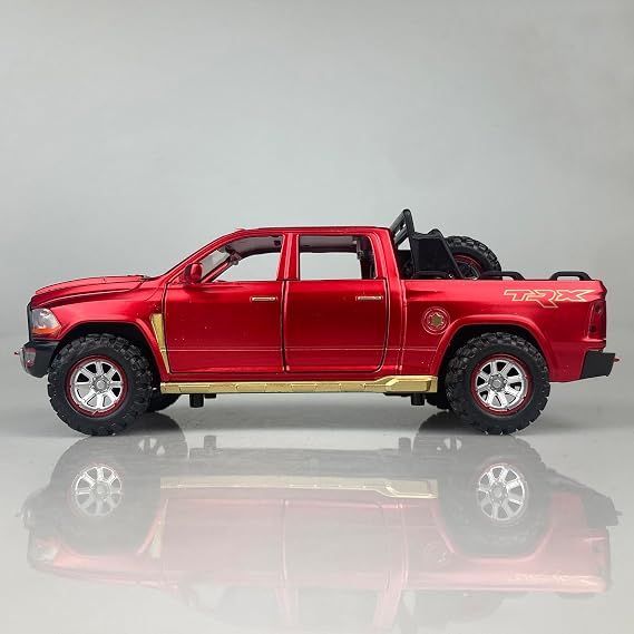 WANBAO 1:32 Scale 2021 RAM 1500 TRX Pick-up Truck ORV Alloy Diecast Model Toy with Spare Tires & Rack (Red)