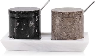 Radicaln Bodega de sal de mármol con tapa de 7,62 cm, oceánica y negra, hecha a mano, juego de 2 bodegas de sal ideal con bandeja, caja de sal, tarro de especias y soporte de sal de piedra.
