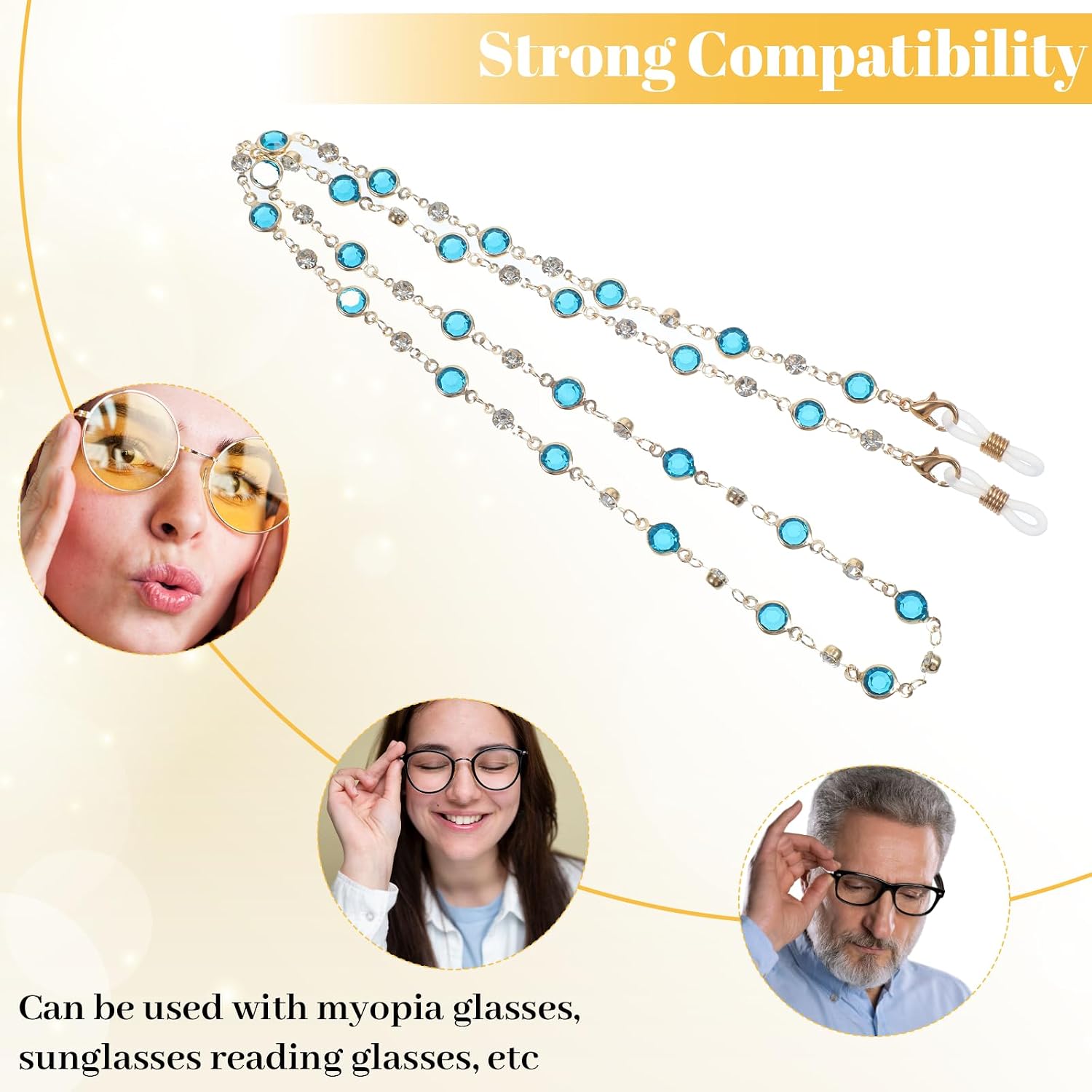 Mabor 3Pcs Eyeglass Holders Around Neck, Eyeglass Chain for Women Stylish Beaded Glasses Lanyard for Girls Men Glasses Neck Strap Vintage Reading Glass Chain with Loop Ring