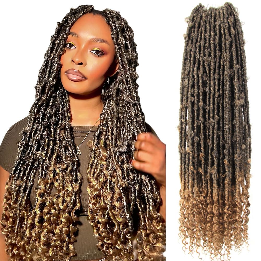 Crochet Butterfly Locs with Curly Ends 30 Inch, Boho Distressed Butterfly Locs Crochet Hair, Ombre Honey Blonde Bohemian Goddess Faux Butterfly Braids