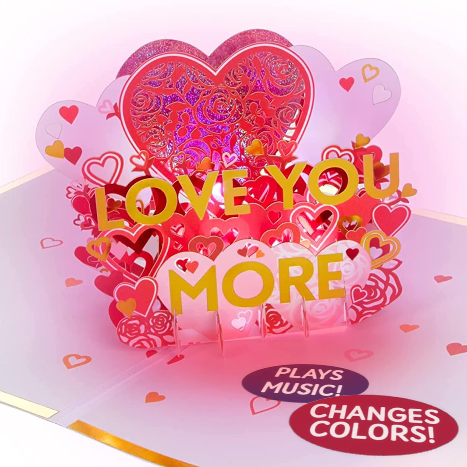 Love You More LIGHT UP & POP UP Valentines Day Card Plays 'HAPPY TOGETHER' - Romantic Happy Valentines Card for Him & Her - Valentines Card for Husband & Wife, Boyfriend or Girlfriend - 1 Pop Up Card