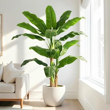 5ft Extra Tall Artificial Banana Tree Faux Banana Leaf Plant with 12 Faux Banana Leaves for Home, Indoor, Outdoor, Patio, Office Tropical Decor