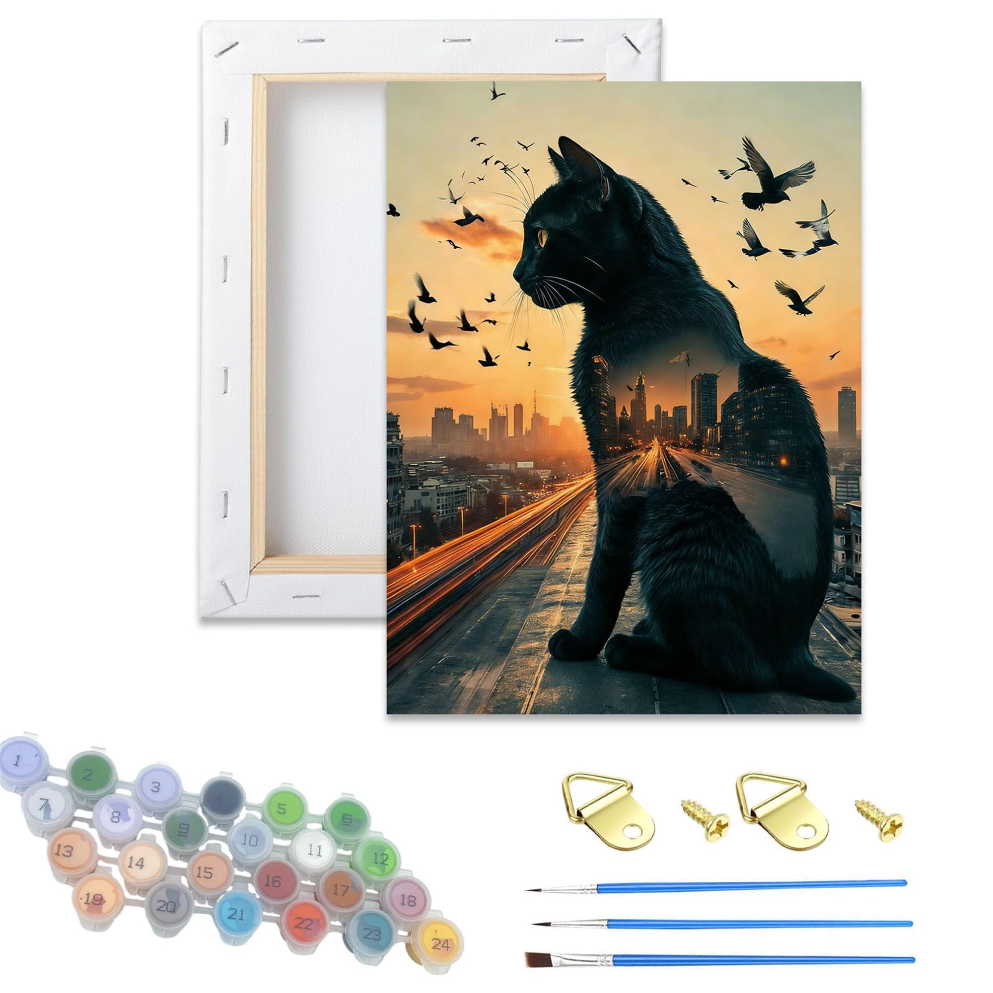 Zhosoho Cat Wooden Framed Paint By Number For Adults,Diy Painting Kits For Adult,Color By Numbers Acrylic,Paint By Number Canvas Crafts Watercolor For Beginner Home Decor. (Cat)