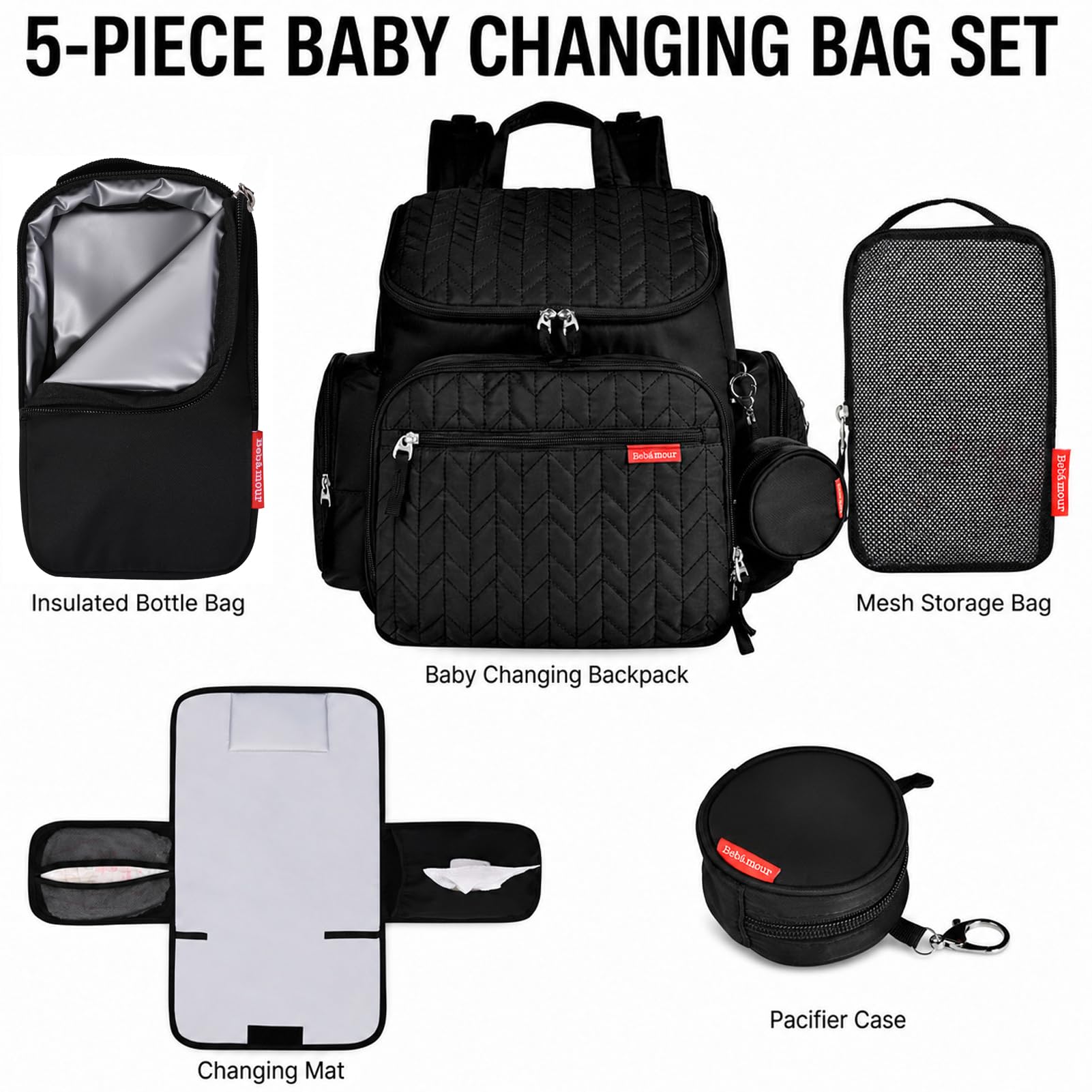 Bebamour borsa per pannolini zaino con fasciatoio, borsa per pannolini impermeabile per mamma e papà, borsa per pannolini per bambini, zaino per pannolini con gancio per passeggino