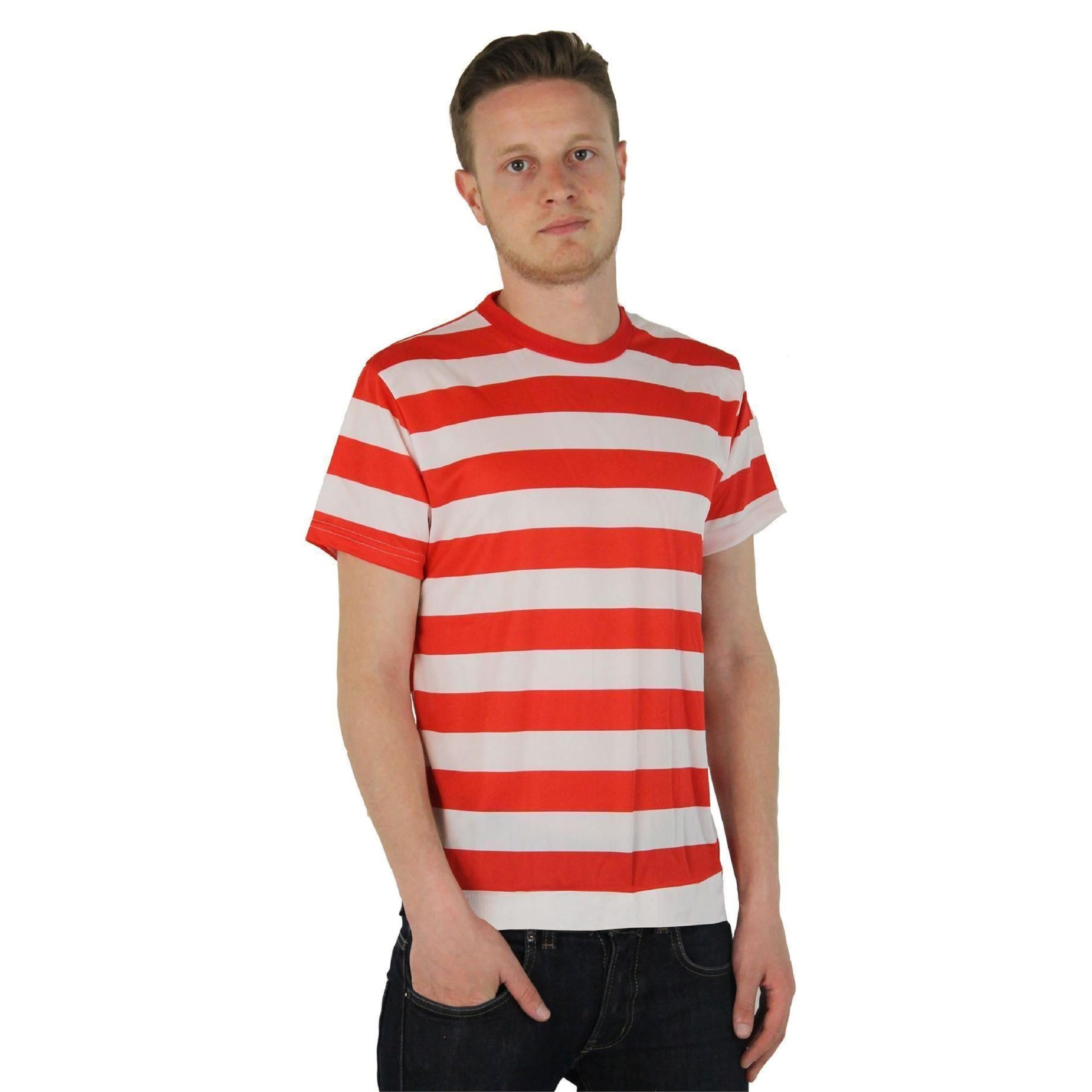 Unisex Adults Red and White Striped Short Sleeved T-Shirt - Book TV Show Character Costume - XL