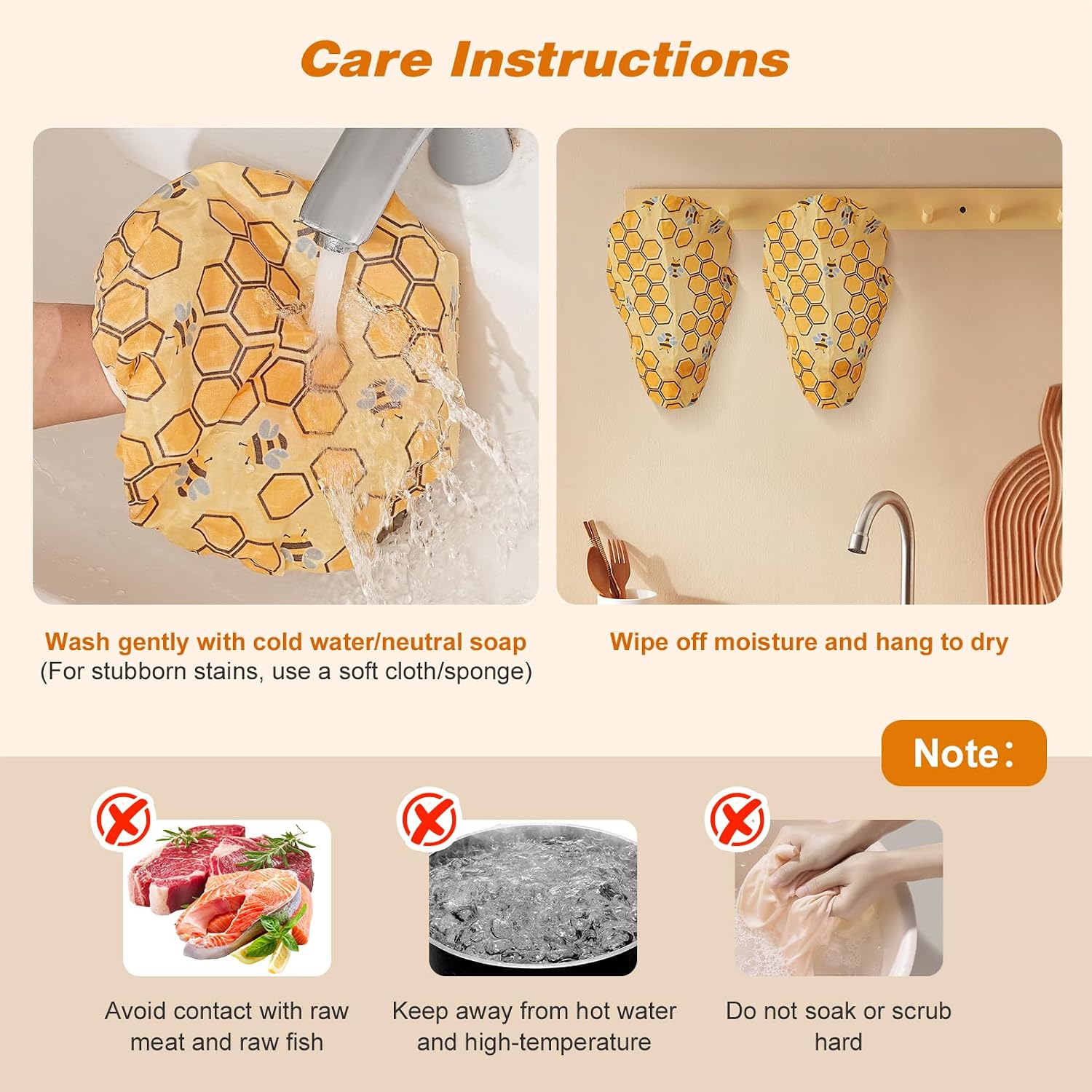 2 Pack Beeswax Bowl Covers Reusable 12inch, Large Reusable Bowl Covers for Bread Proofing with Honeycomb Bee Pattern, Stretchable Beeswax Wraps for Mixer Bowls, Proofing Baskets, Large Containers