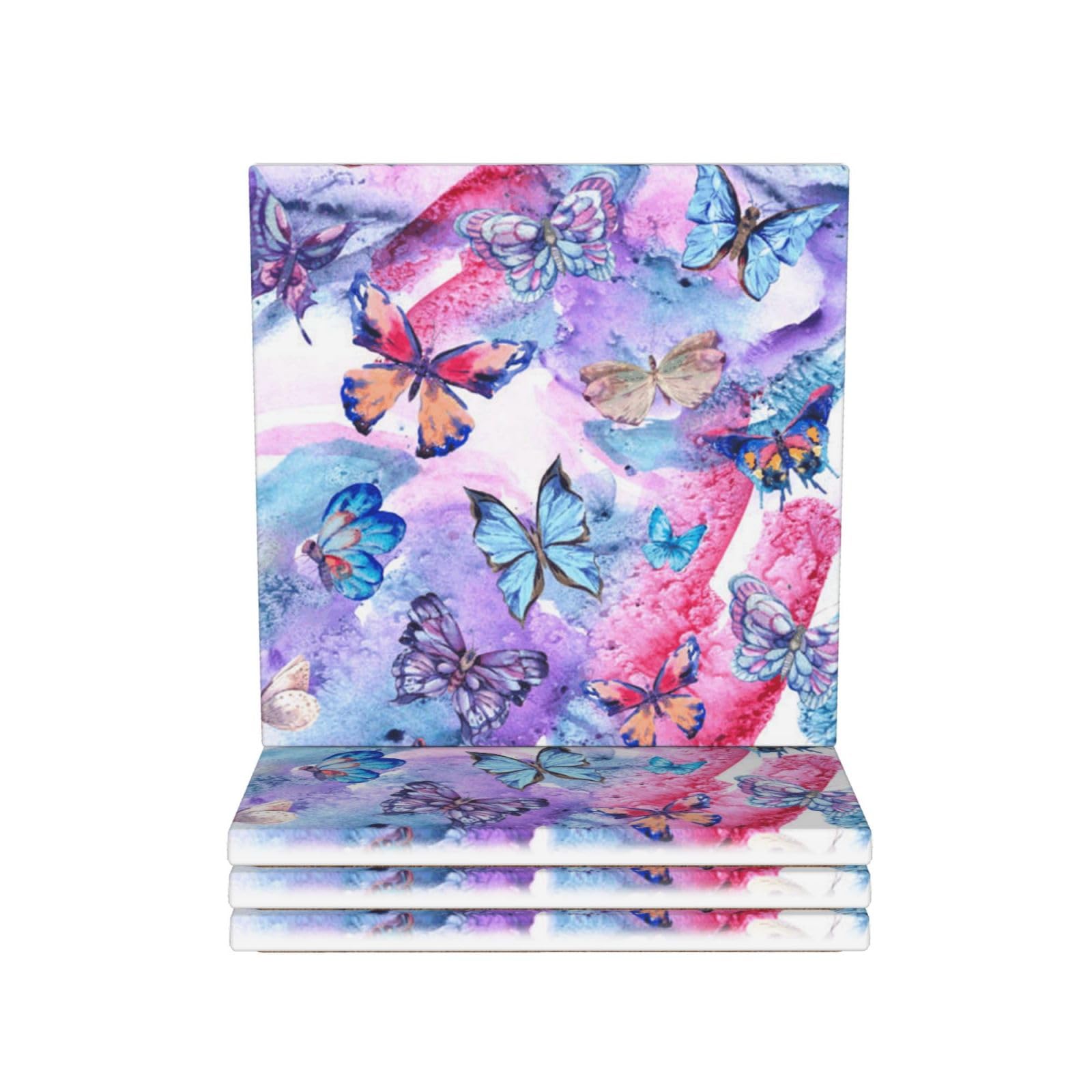 Sous-verres en céramique lot de 4 motifs papillons colorés pour la table