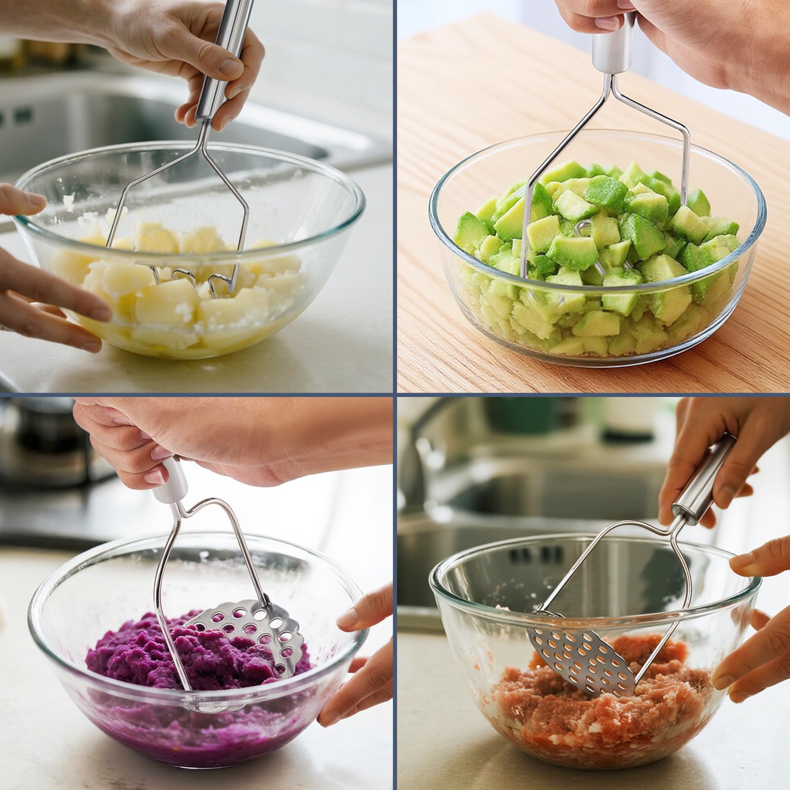 Stainless Steel Masher Set - 2 Styles for Easy Mashing -6 Stainless Steel Masher Set - 2 Styles for Easy Mashing -6