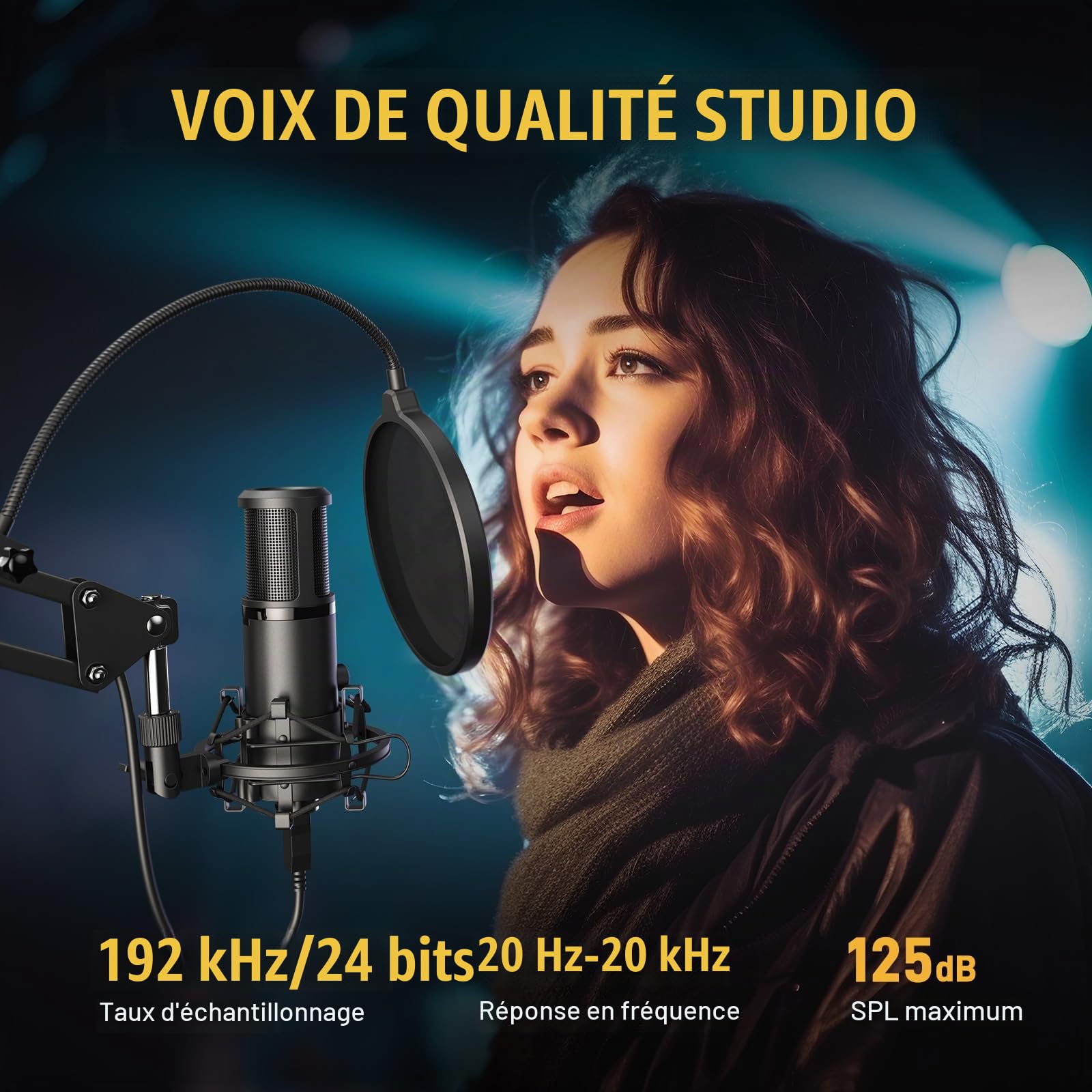 MAONO Micro USB Convient au PC, Microphone USB est équipé de 192 kHz/24 Bits, Micro USB avec Fonction de sourdine en Un clic Convient au Streaming Media, blogs, aux Jeux, Video Conference (PM421)