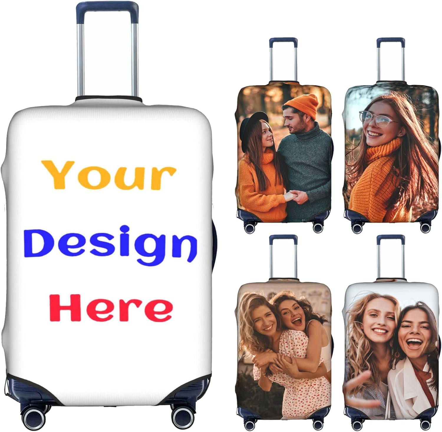 Personalized Luggage Covers - Custom Suitcase Covers with Photo & Text, Washable, Elastic, Fit 25-28 Inch Luggage for Men, Women, Boys, Girls