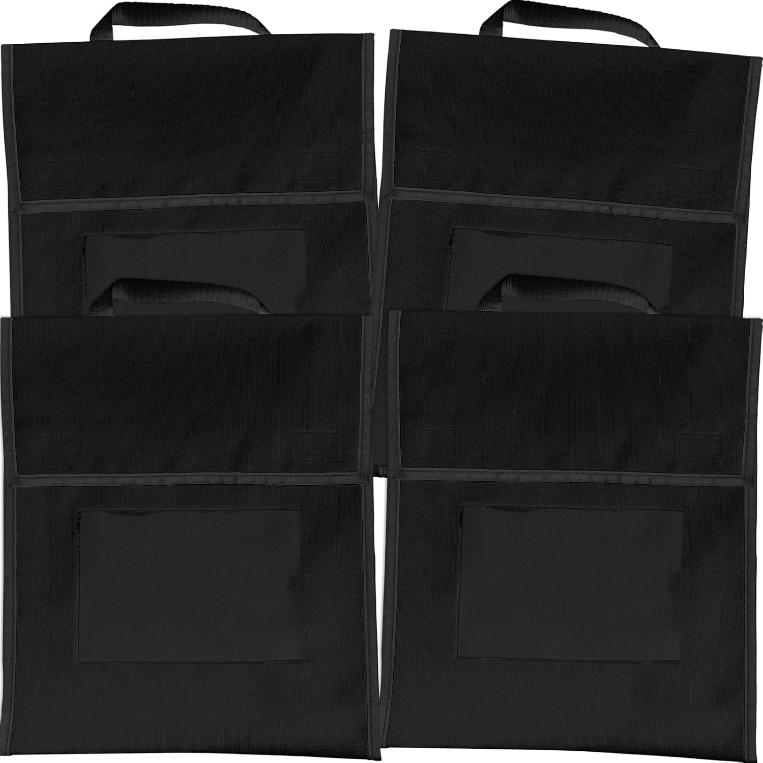 Really Good Stuff Store More Medium Book Pouches, 4 Pack, Black, Stitched-On Handle, Clear Name Tag Pocket, Durable Fabric, Water Resistant, Send Home Books and Homework
