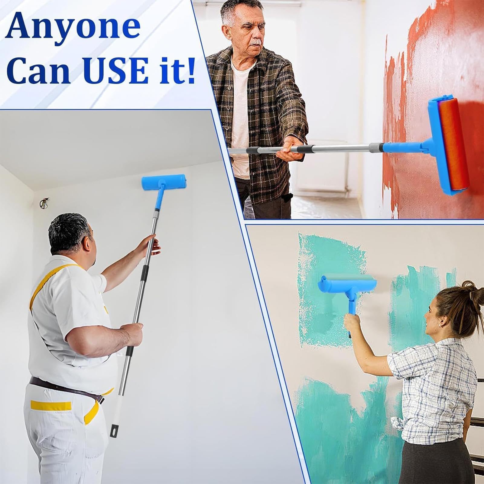 Teles Rodillo de pintura con soporte antigoteo, juego de pinceles de alto alcance para paredes, techos, hogar, baño, piel, interior, sala de estar, armario