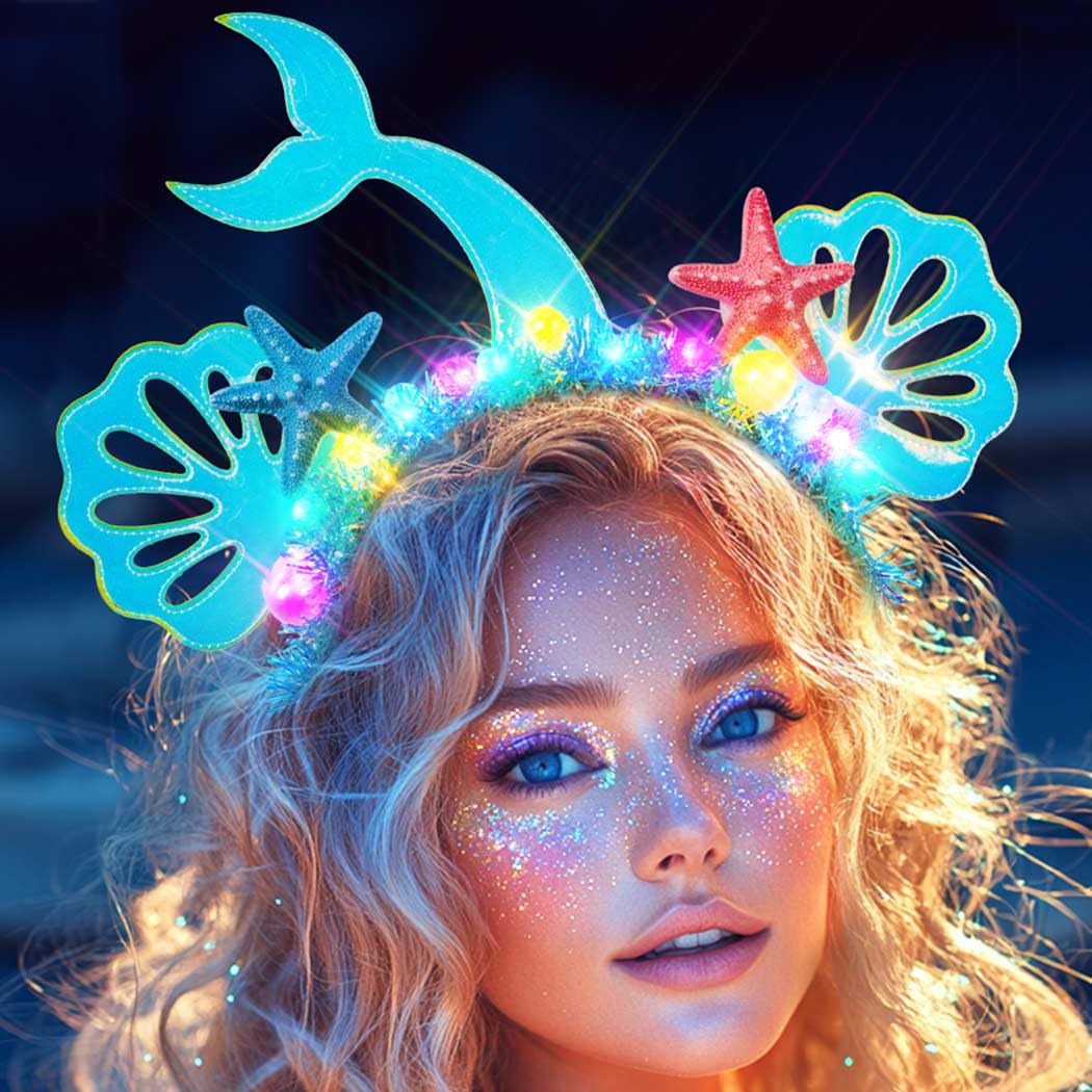 CAKURE Light Up Headband Led Mermaid Headbands Glowing Starfish Hair Band Mermaid Hair Accessories for Women and Girls