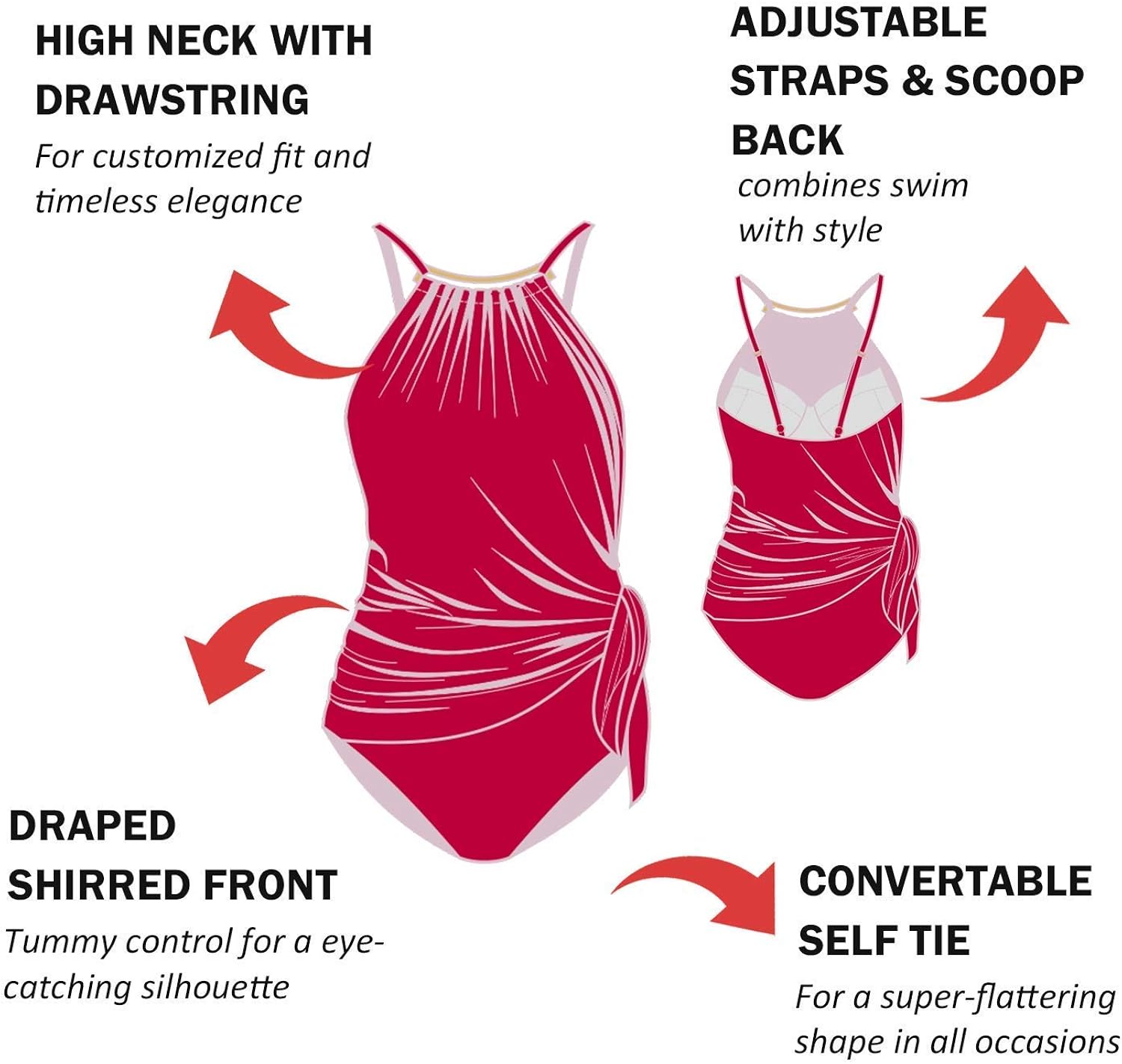 HOLDPOSE High Neck Swimsuit Side-Tie Bathing Suit Tummy Control Tankini Swimwear for Women