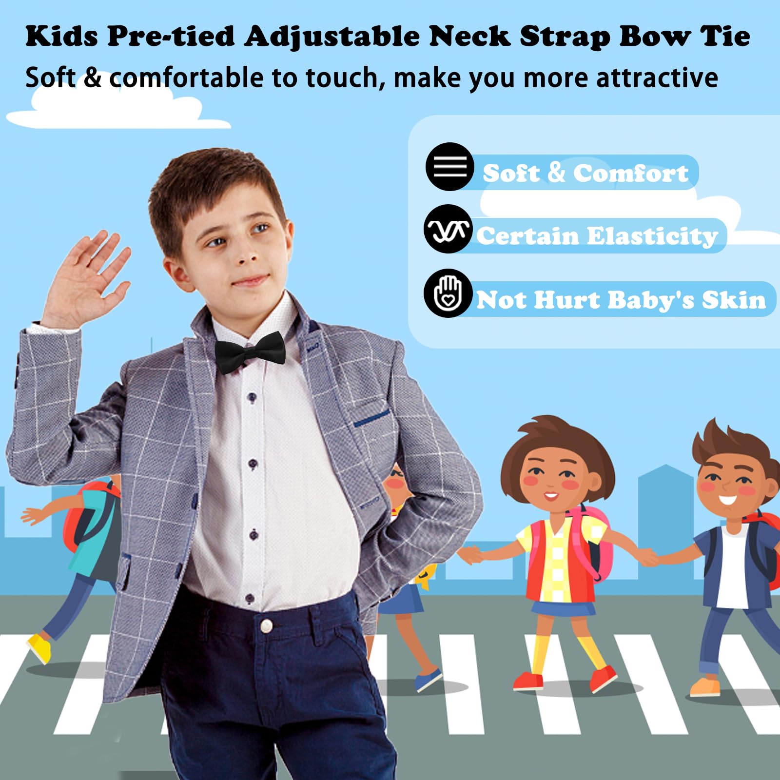 Mantieqingway Bow Ties for Boys, Pre-Tied Adjustable Tuxedo Solid Color Kids Bowtie for Wedding Prom Party Graduation Casual (4Pcs-Black)
