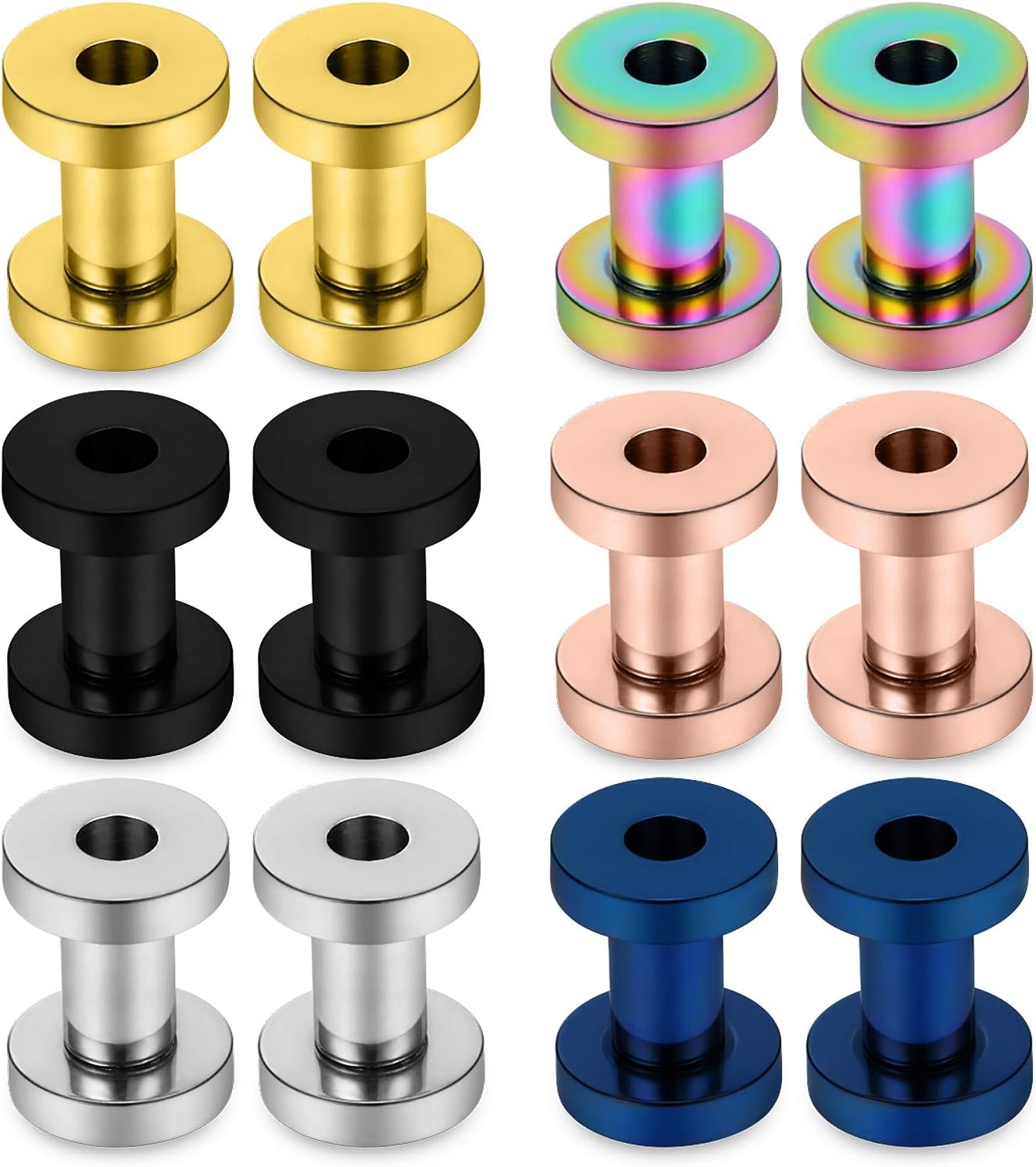 Lcolyoli Screw Fit Ear Gauges Kit Surgical Steel Tunnel Expander Earrings Earlobe Plugs Body Piercing Jewelry Set for Women Men 14G-00G 12 Pieces