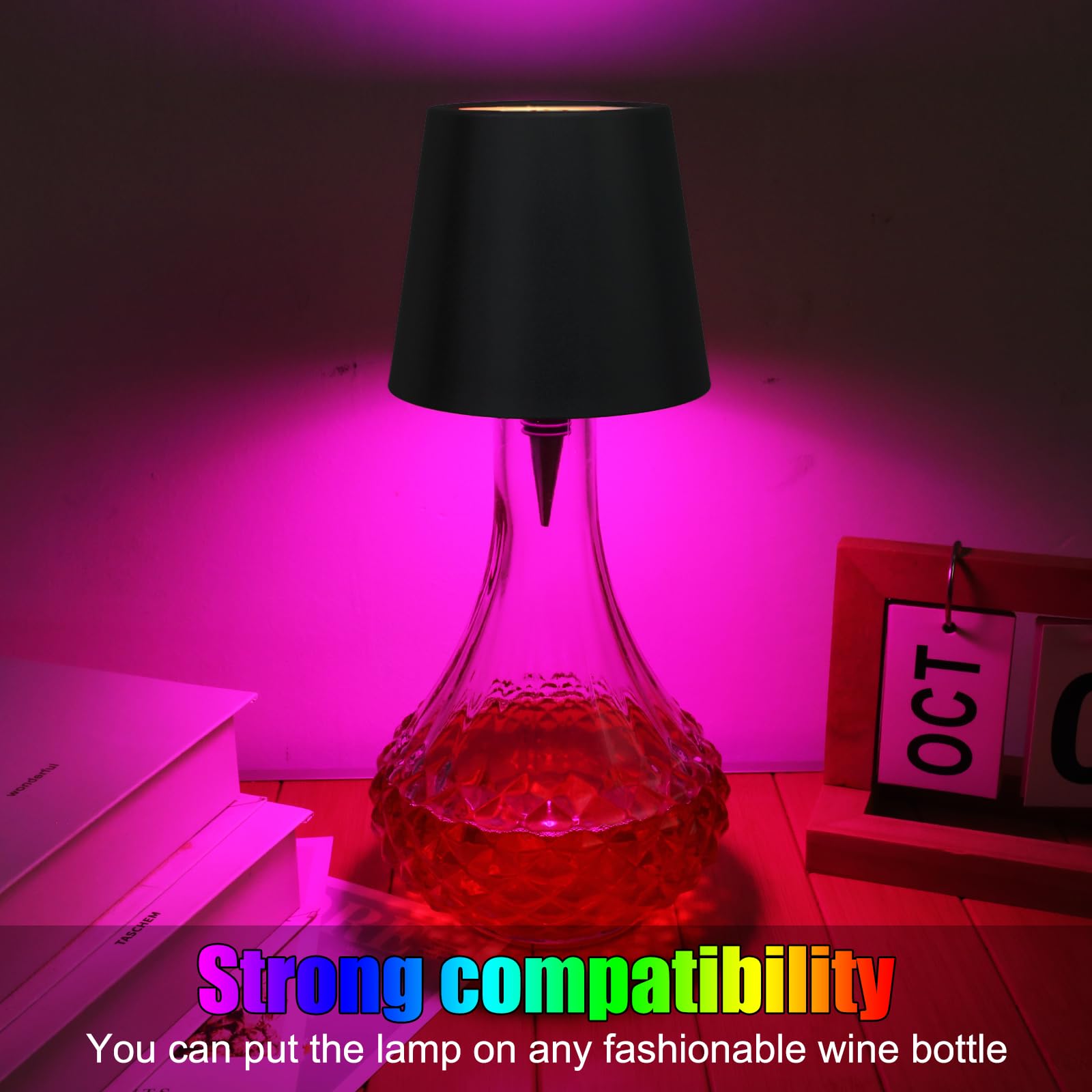 Kabellose Flaschenlampe mit Fernbedienung, wiederaufladbare RGB-Weinflasche mit 3 Modi, Lichtdimmung, wasserdichter Touch-Lampenkopf für Zimmer, Bar, Restaurant und Party-Dekorationen (schwarzes RGB)