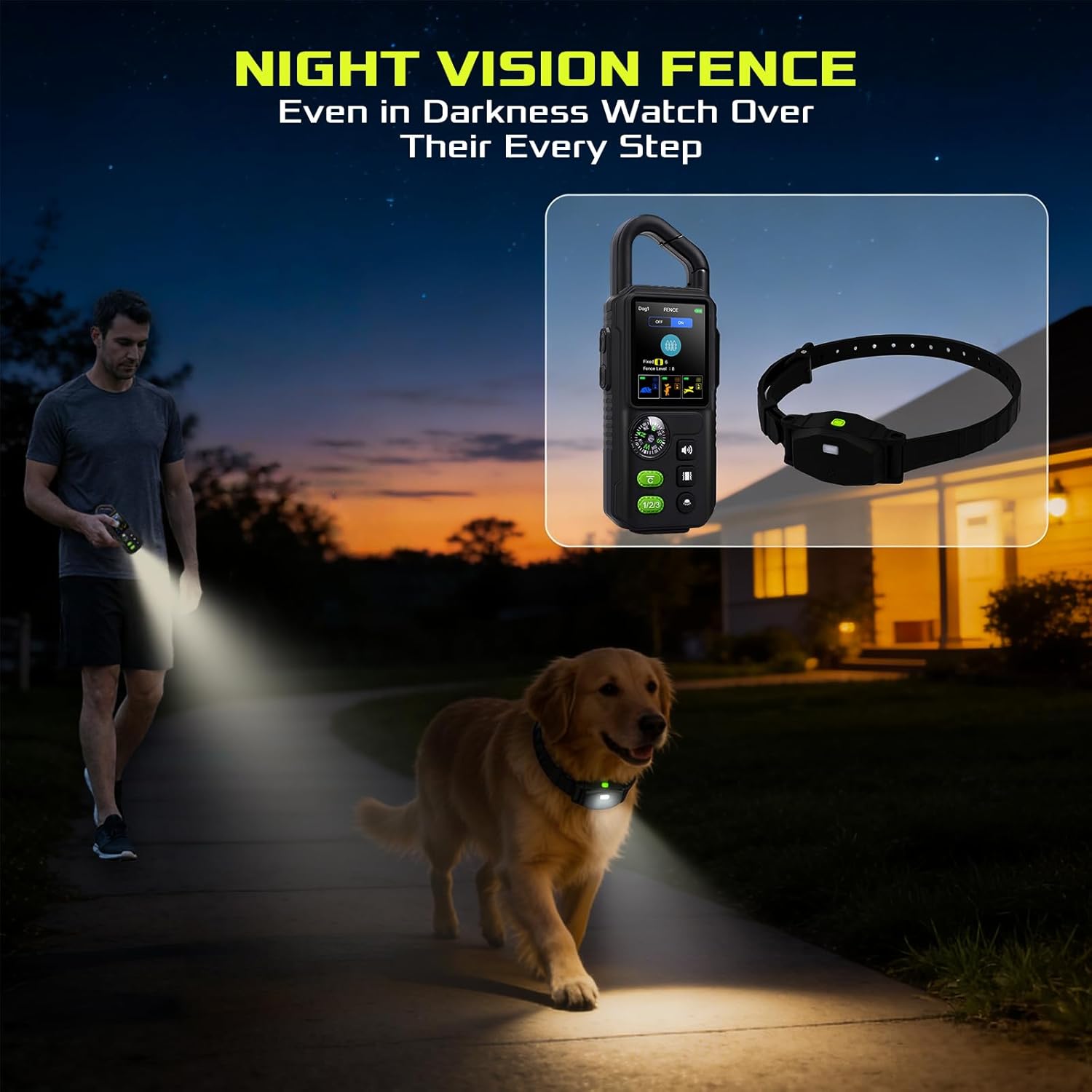 Dog Wireless Fence for 2 Dogs, 3 in 1 Adjustable Dog Perimeter Collar Wireless Fence, Portable Waterproof Training Collar Rechargeable
