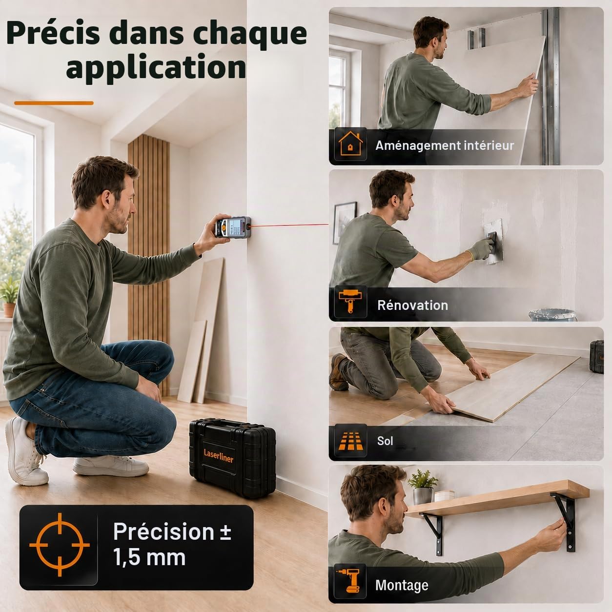 Laserliner Télémètre Laser DistanceMaster Plus 80 | Appareil de Mesure Numérique, Portée de 80 m, Mesure de Longueurs, Mesure de Surfaces, Mesure de Volumes