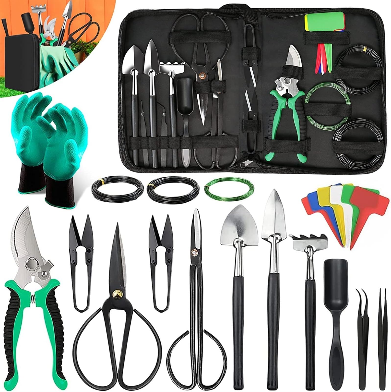 THE WHITE SHOP Bonsai Tools Kit- 24 PCS Bonsai Tree Kit Tools for Beginners, Bonsai Tool Set Bonsai Starter Trimming Care Kit Include Pruning Shears, Scissors, Bonsai Pruning Kit