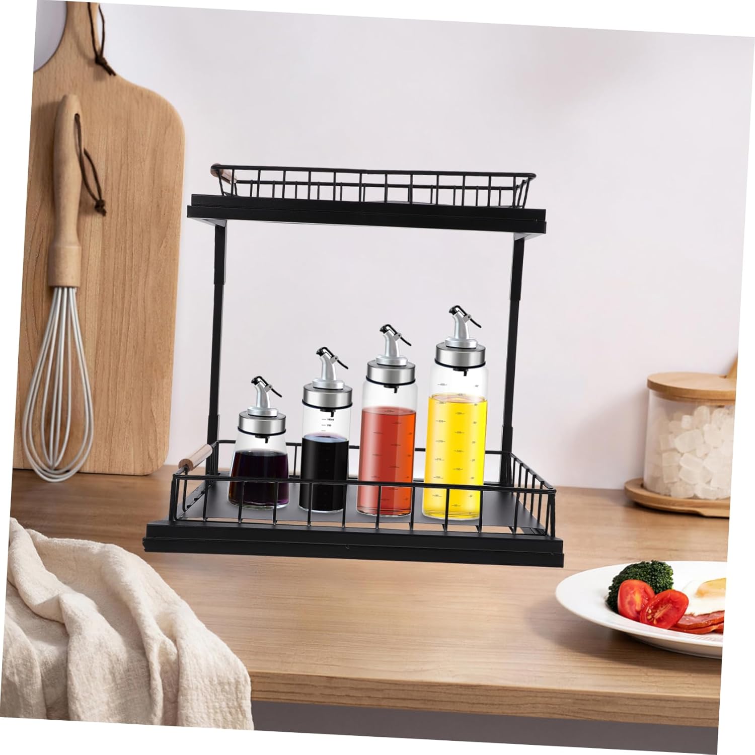 Cabilock Cabinet Pull Out Spice Rack Organizer Double under Counter Storage for Kitchen and Bathroom Expandable Design for Efficient Space Utilization