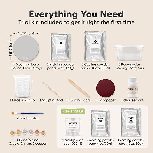 Miniatura 6 de KeaBabies Kit de fundición para bebés, molde de manos y pies, kit de fundición de mano para recién nacidos 3D y elegante base de madera, moldes para