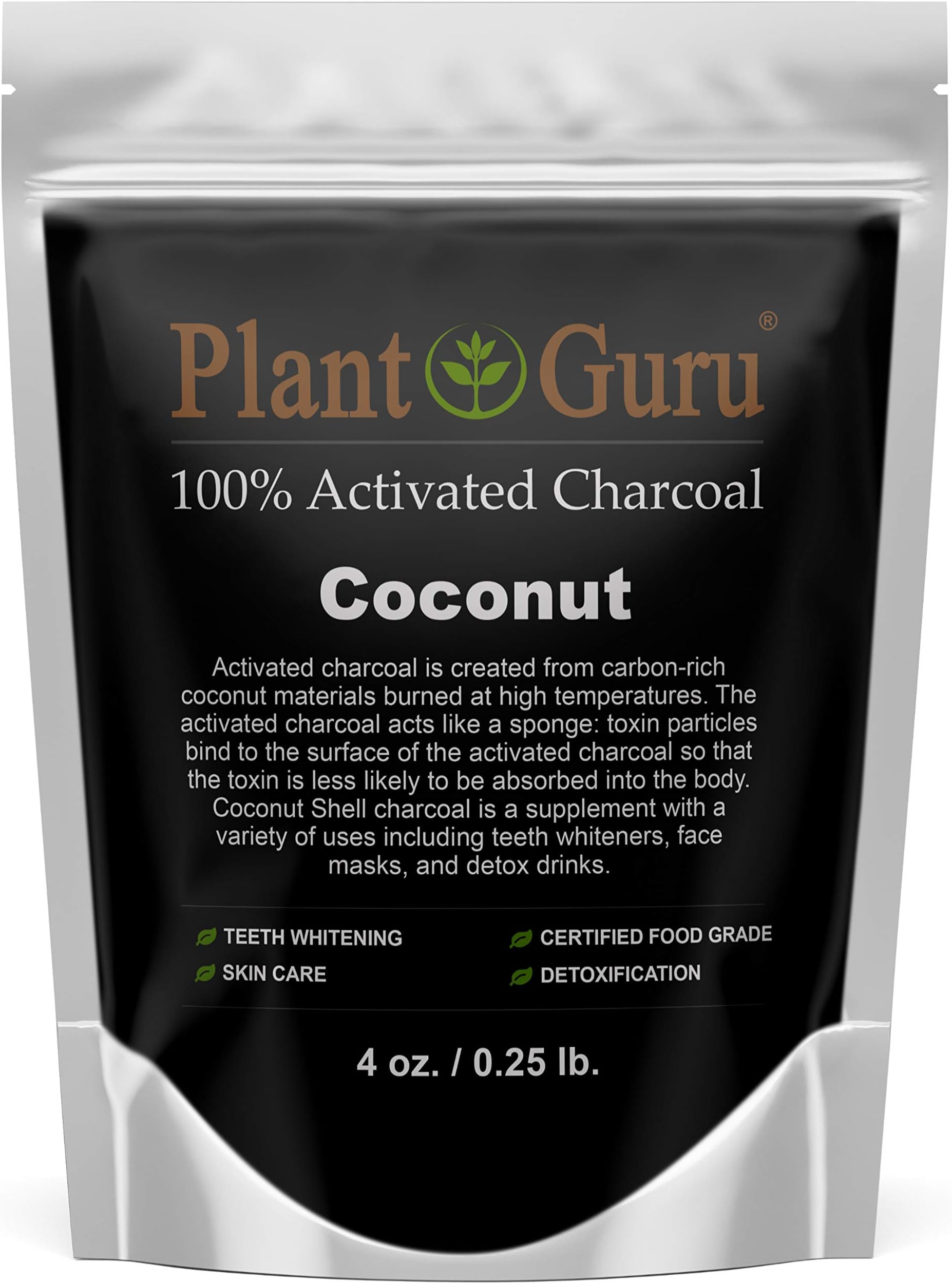 Activated Charcoal Powder 4 oz. Coconut - Food Grade Kosher Non-GMO - Teeth Whitening, Facial Mask and Soap Making. Promotes Natural Detoxification and Helps Digestion