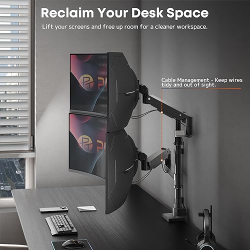 Miniatura 6 de Brazo de monitor doble resistente para pantallas de 17 a 57 pulgadas - Soporte vertical para monitor doble de 23.8 pulgadas de alto, soporte de