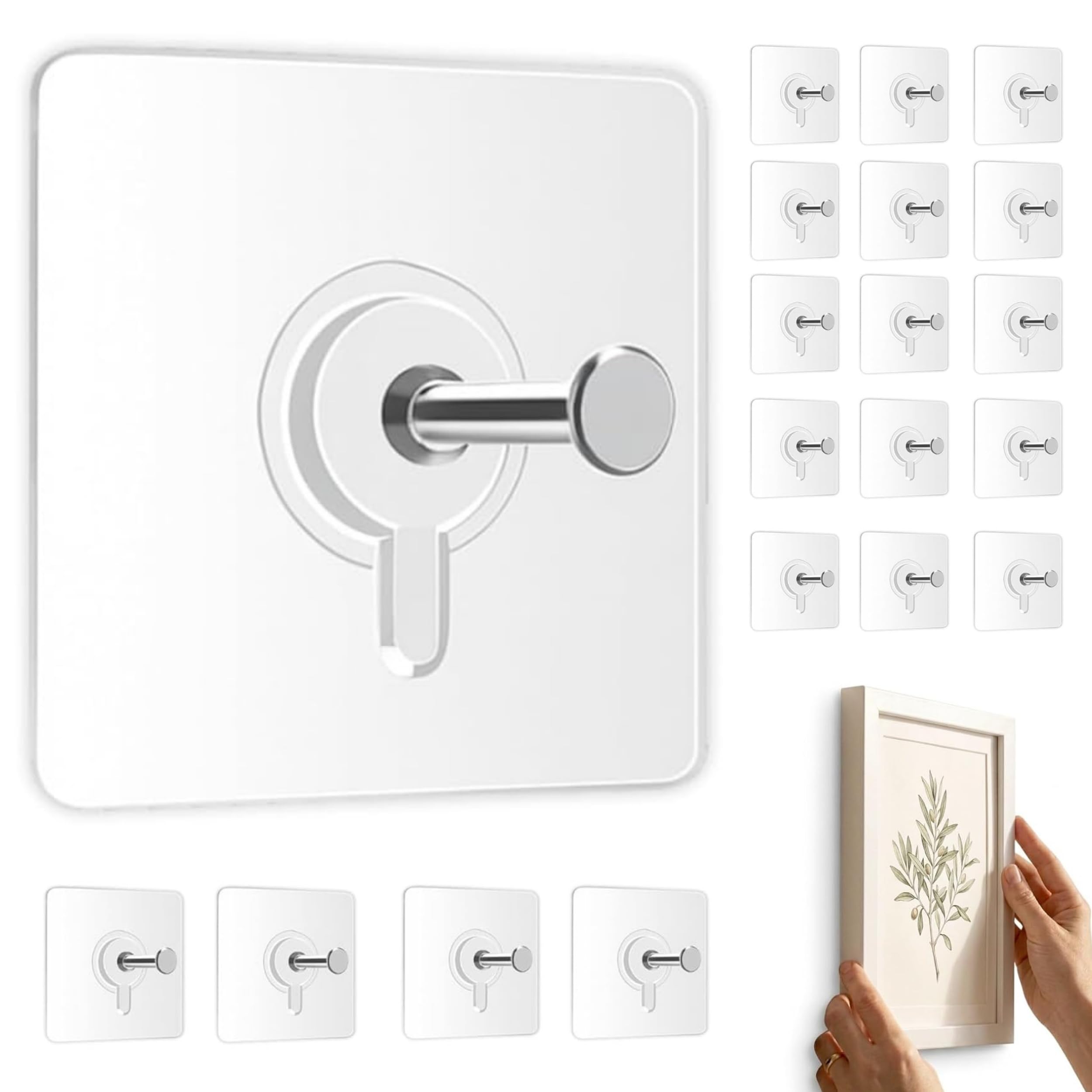 KONVIO NEER Self Adhesive Wall Hanging Nails Hooks (20 Pcs) | Heavy Duty Hanging Sticky Hooks for Kitchen, Bathroom, Decoration |Nail Free, Transparent Wall Hooks-image-38