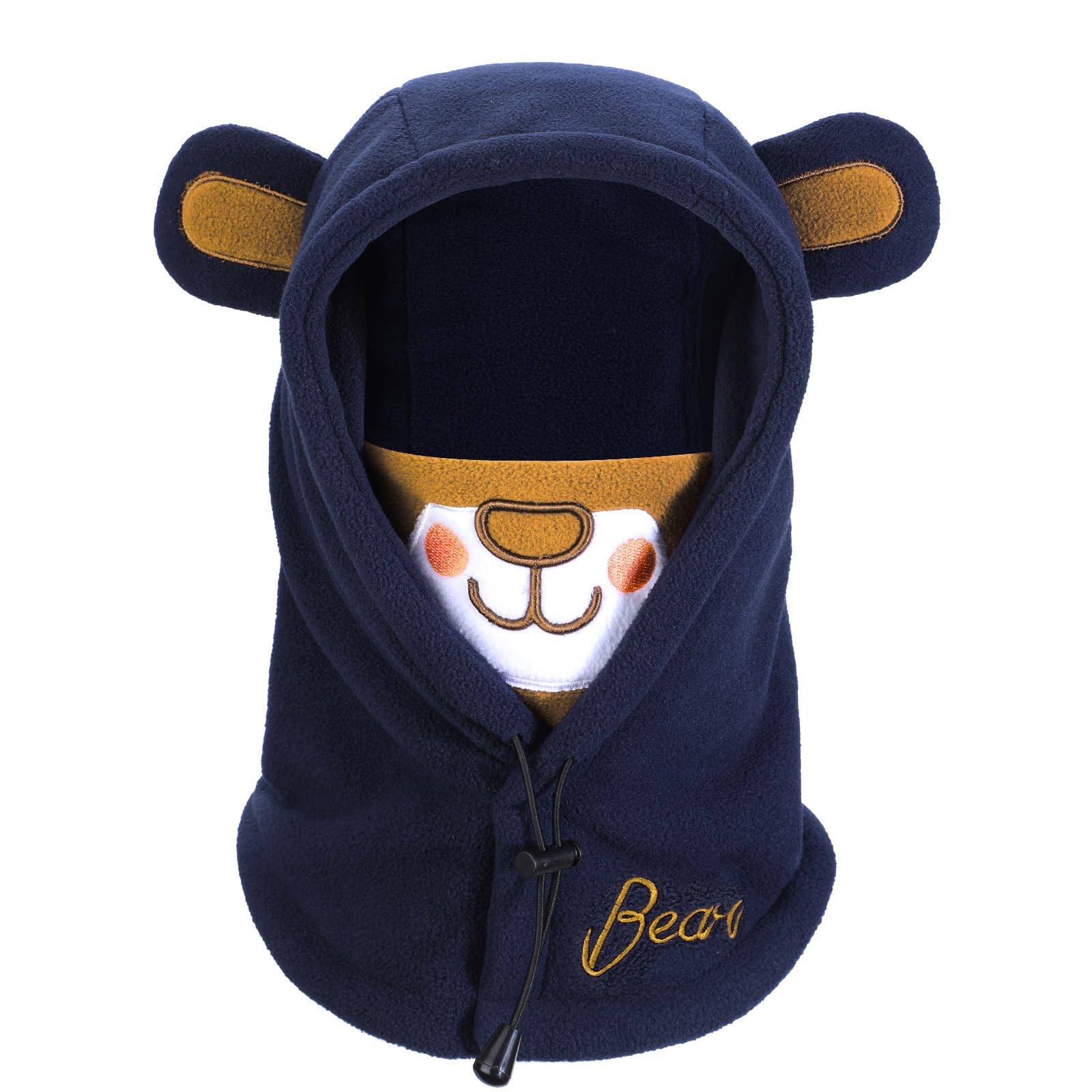PHOGARY Schalmütze Schlupfmütze Kinder, Polar Fleece Wintermütze Jungen Niedliches Bärendesign, Balaclava Gesichtsmaske, Sturmhaube Kinder Kapuzenschal 47cm-52cm Verstellbar (2-5 Jahre)
