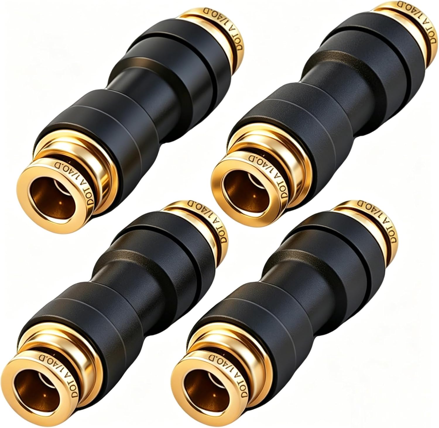3/8" DOT Air Brake Line Union Coupler 4 Pack, 3/8" Tube OD PTC/PTCR & Brass Push to Connect Straight Fittings for Truck Trailer Air Systems