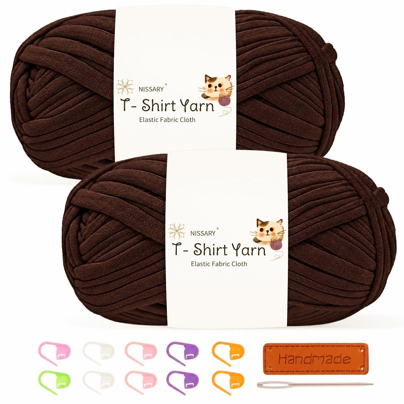 T Shirt Yarn for Crocheting 100gx2 Chunky Crochet Yarn Elastic Fabric Set – Ideal for DIY Bags, Blankets, Baskets and Home Decor Projects (Coffee)
