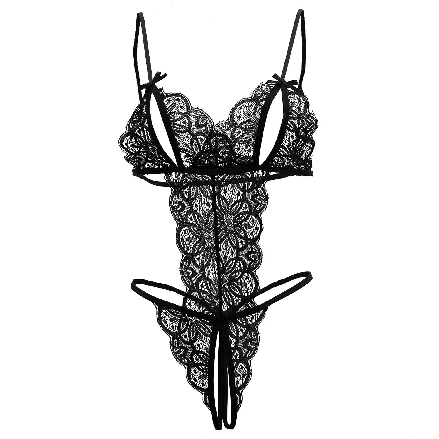 Sexy Outfit Body Sexy en Dentelle pour Femme - Une pièce - Col en V Profond - Dos Nu - Bretelles réglables - Vêtements de Nuit coquins pour Nuit de Mariage, Lune de Miel