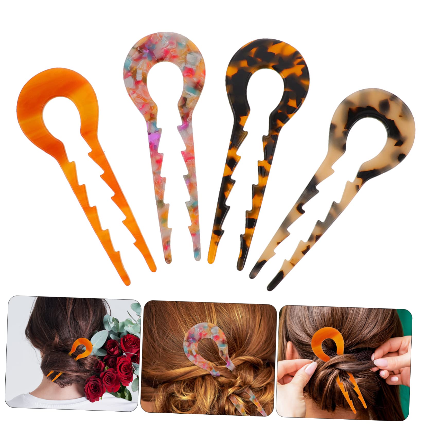 MAGICLULU 12 Stk Essigsäure Platte Haarnadel Wellige U-förmige Haarnadelklammer Haarstäbchen Frisurenzubehör Haargabeln Für Langes Haar Schildpatt Fräulein Acetatfolie Leopardenmuster